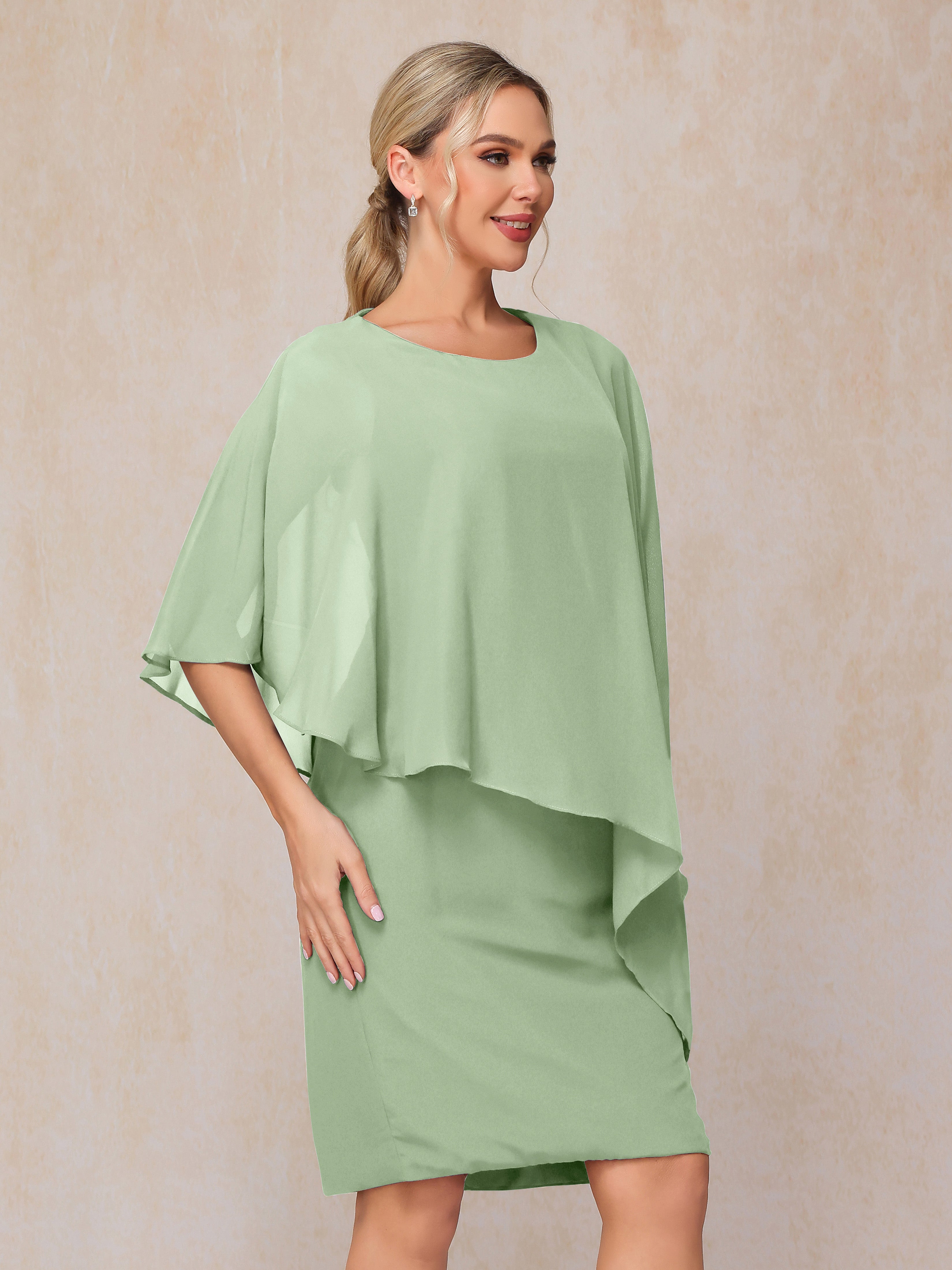 Knee Length Short Sleeves Chiffon Mother Of The Groom Dress