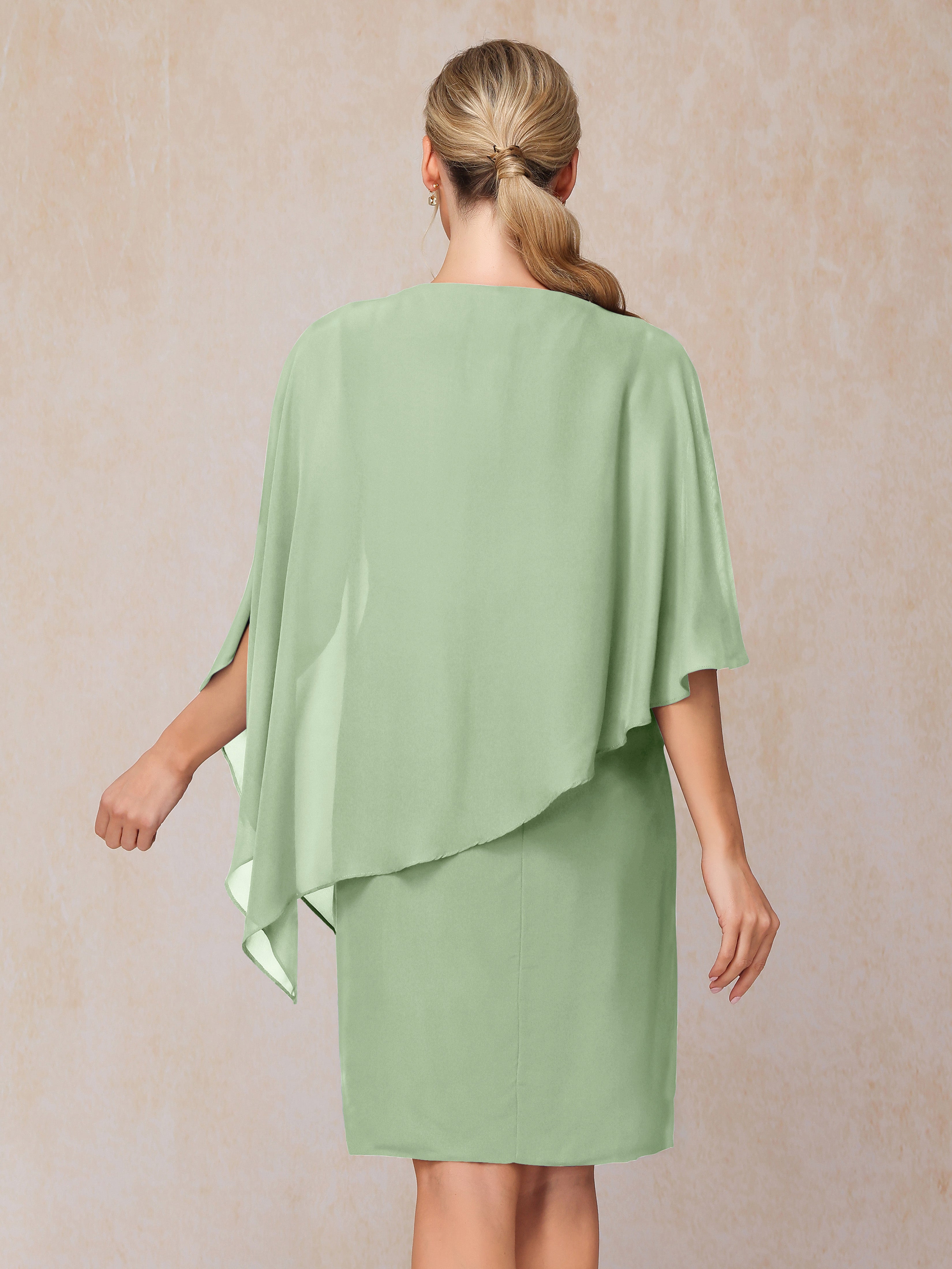 Knee Length Short Sleeves Chiffon Mother Of The Groom Dress
