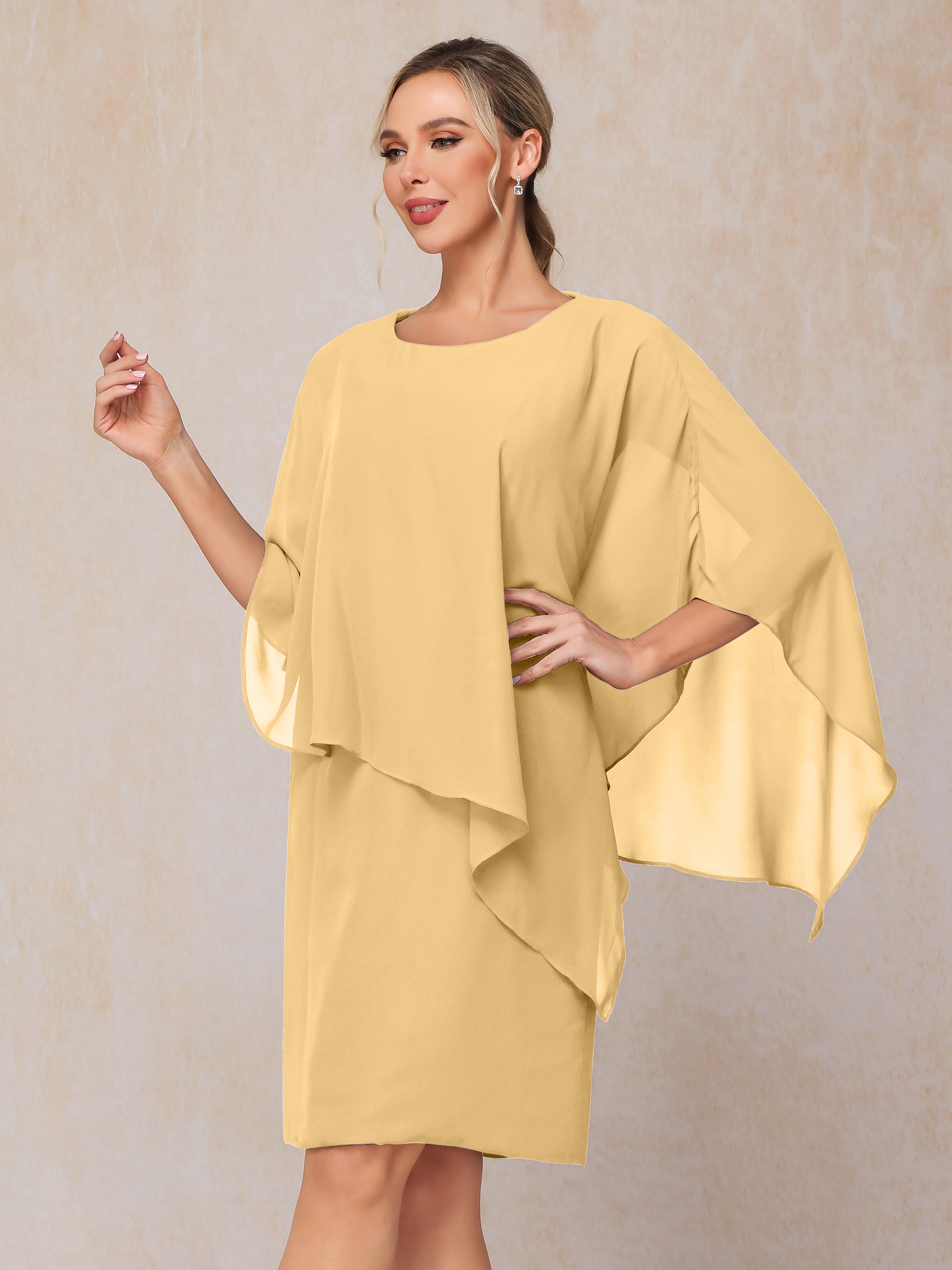 Knee Length Short Sleeves Chiffon Mother Of The Groom Dress