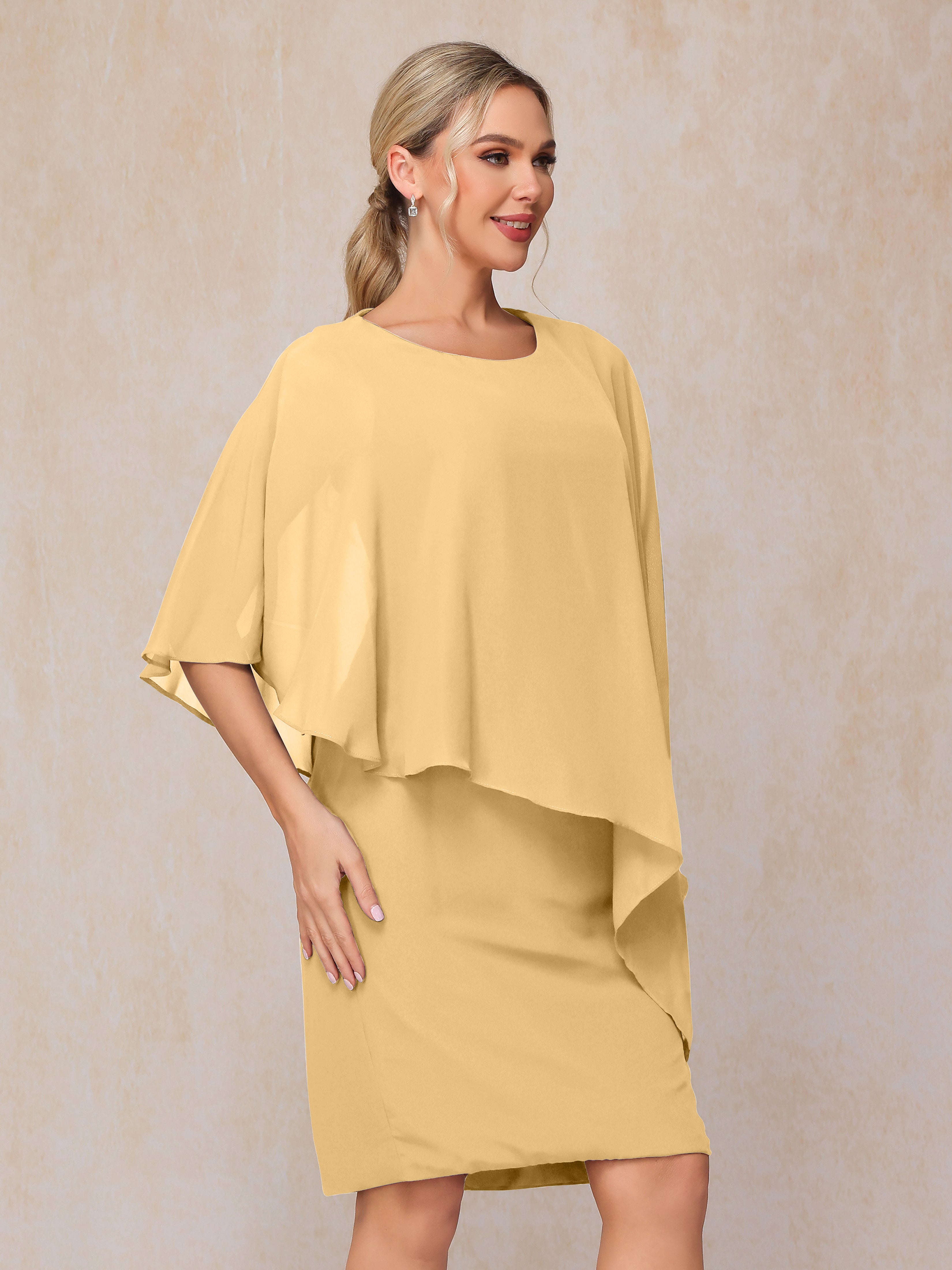 Knee Length Short Sleeves Chiffon Mother Of The Groom Dress