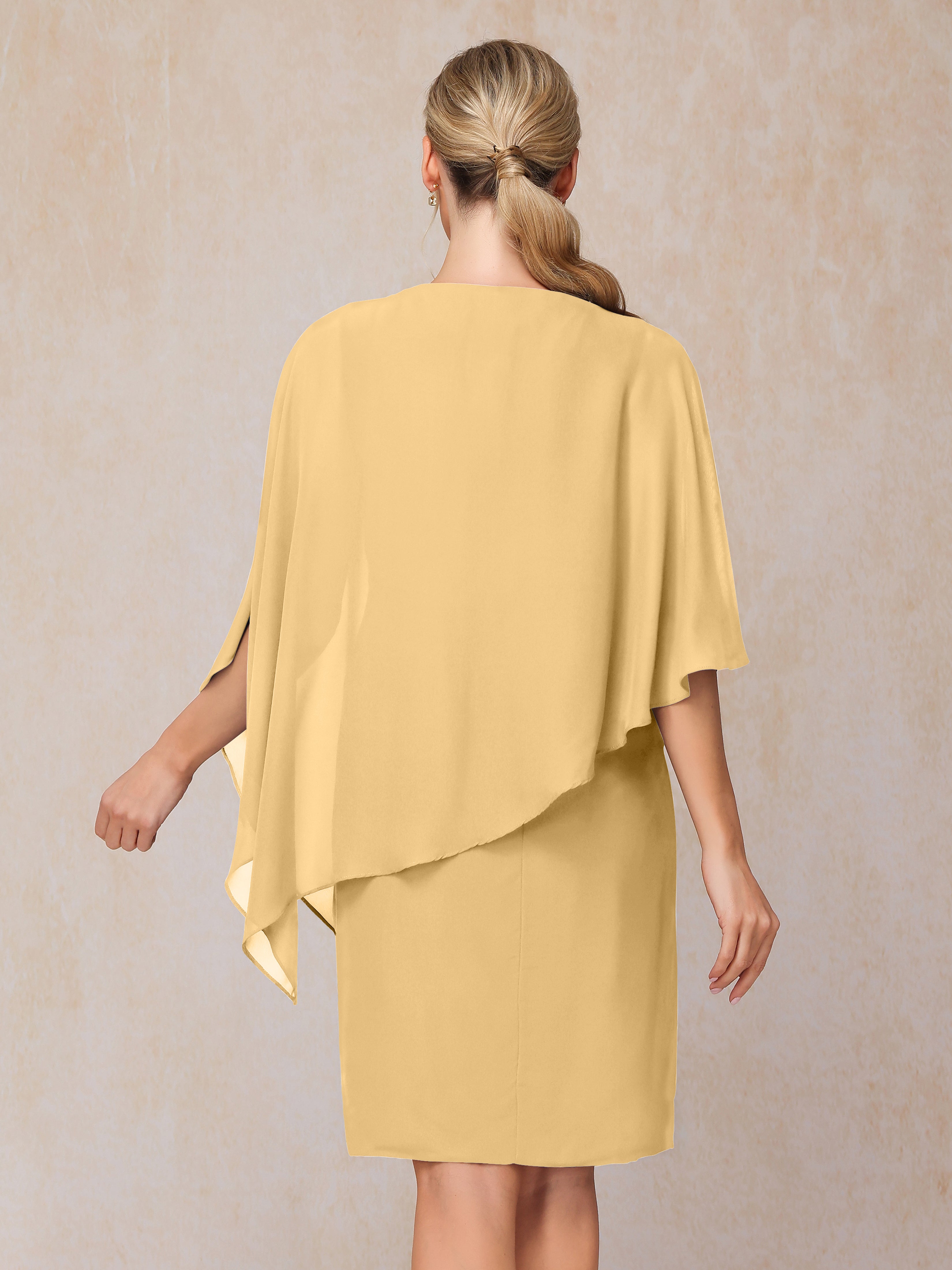 Knee Length Short Sleeves Chiffon Mother Of The Groom Dress