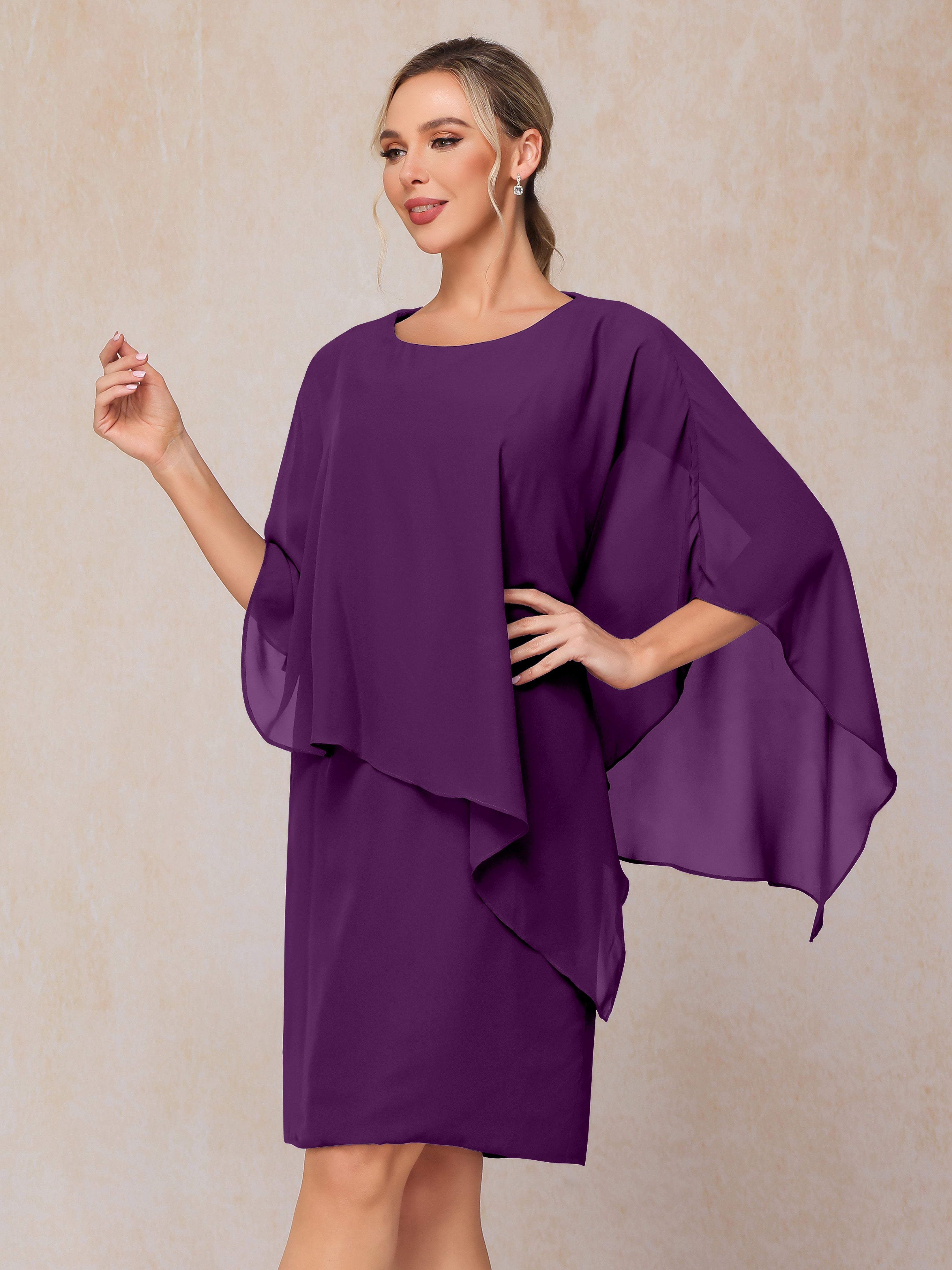 Knee Length Short Sleeves Chiffon Mother Of The Groom Dress