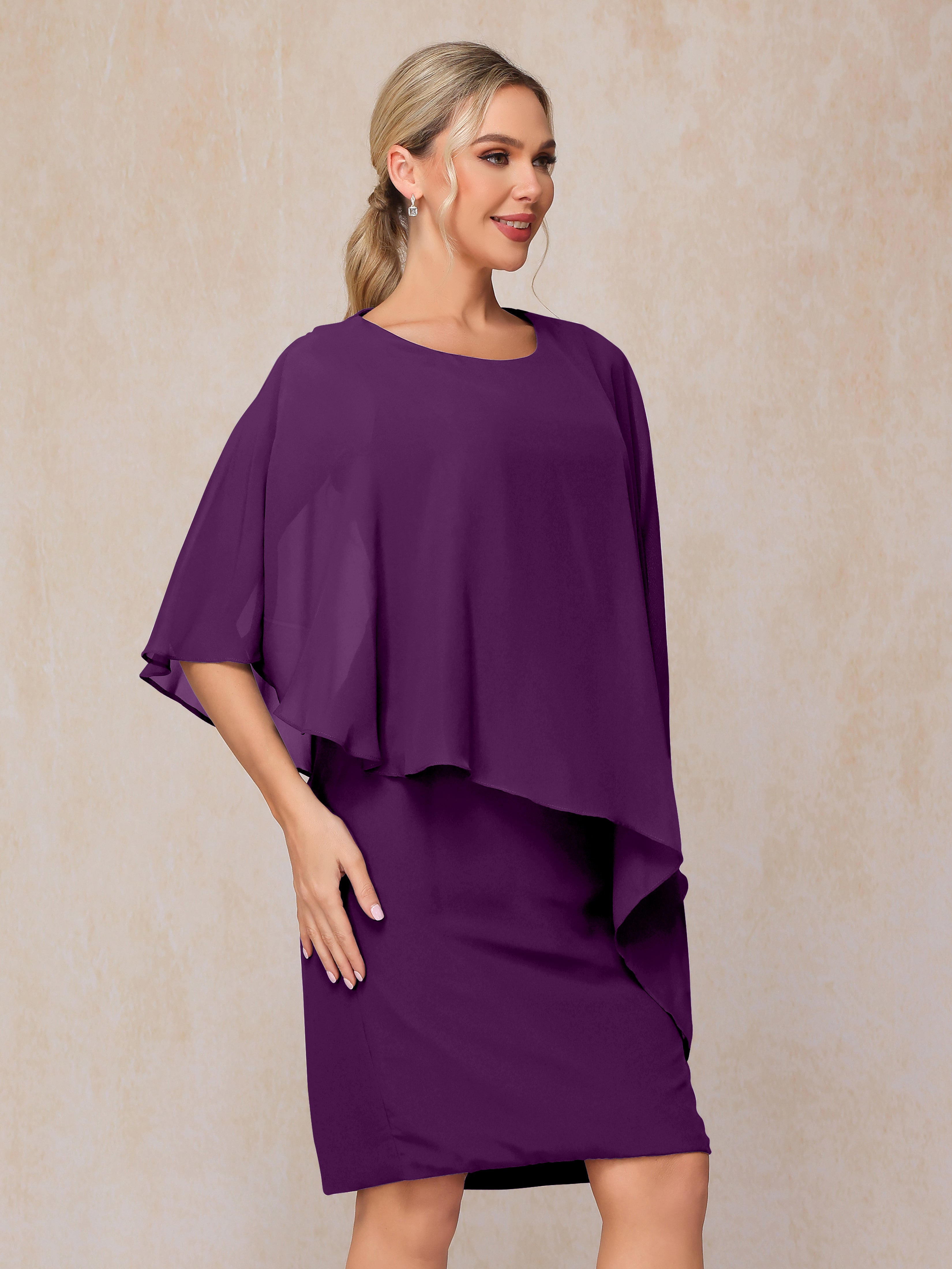Knee Length Short Sleeves Chiffon Mother Of The Bride Dress