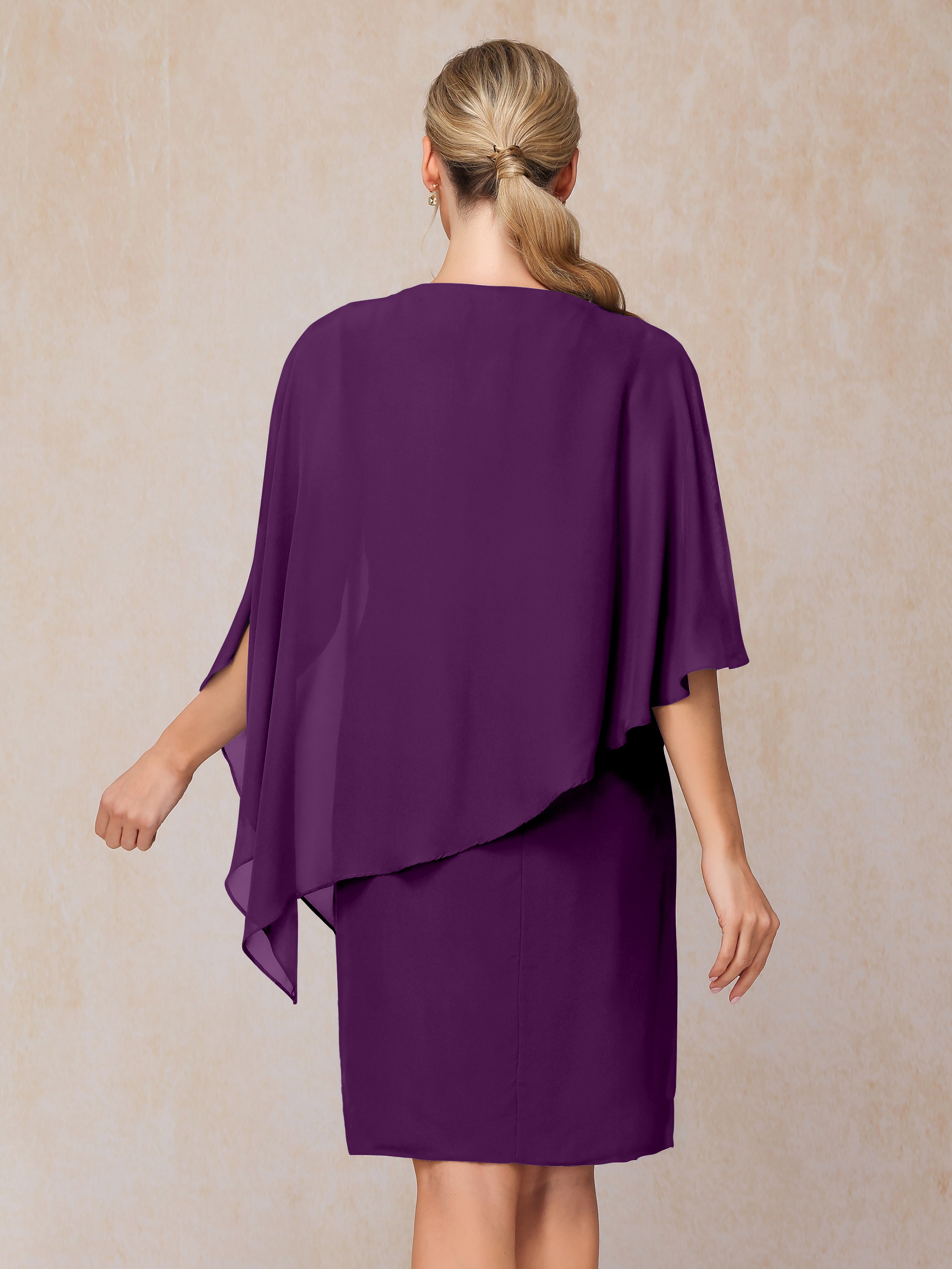 Knee Length Short Sleeves Chiffon Mother Of The Groom Dress