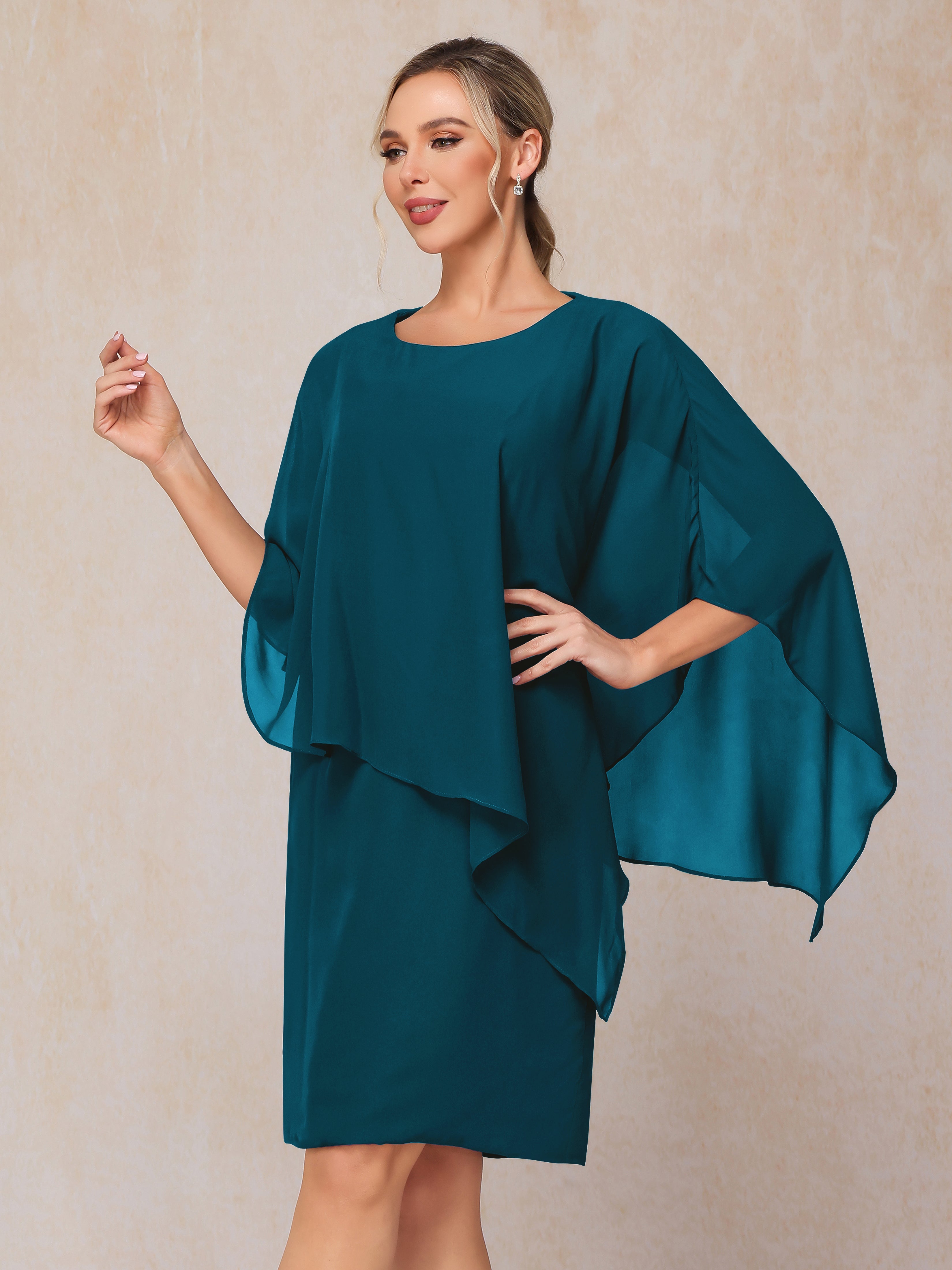 Knee Length Short Sleeves Chiffon Mother Of The Groom Dress