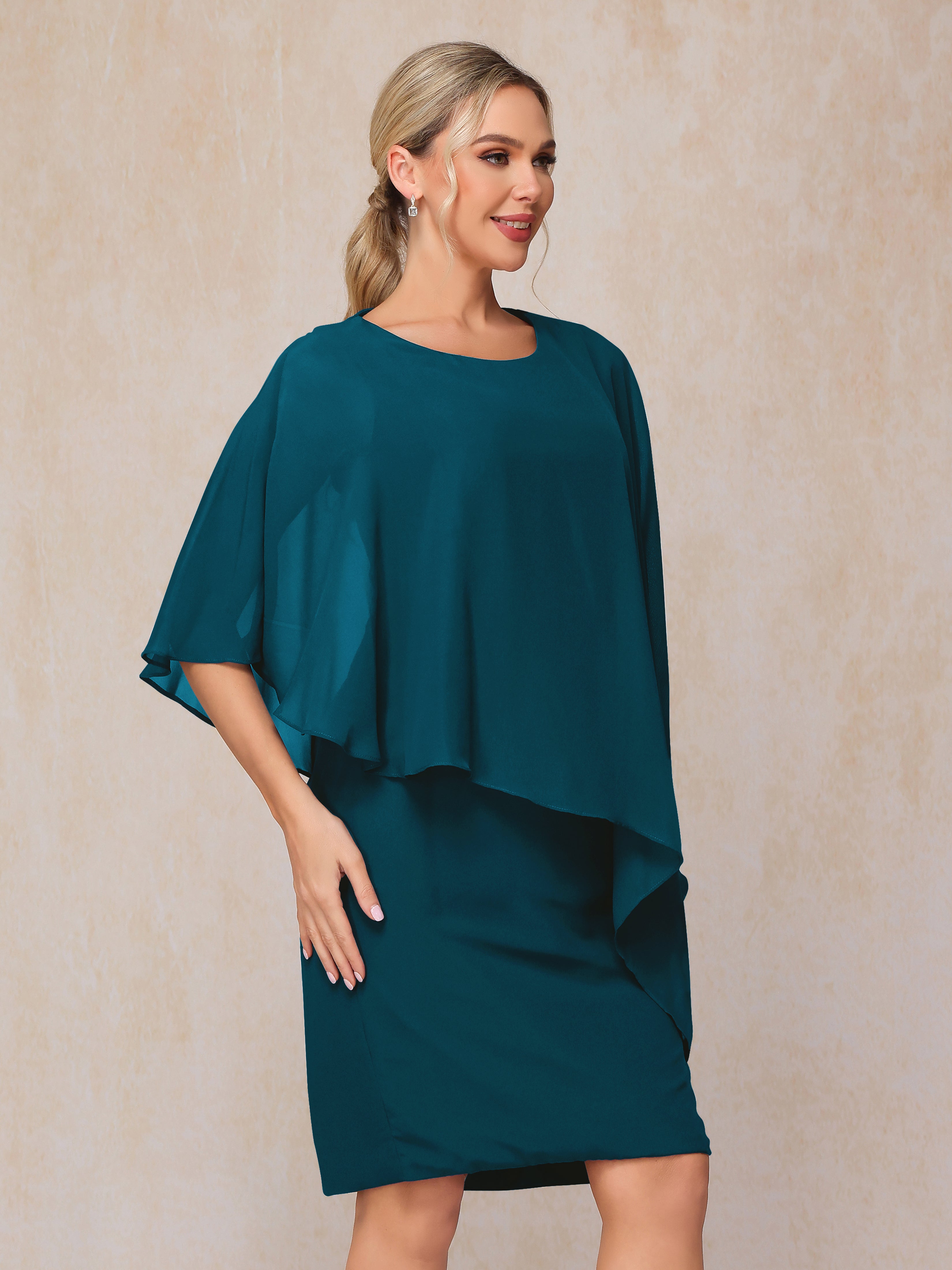 Knee Length Short Sleeves Chiffon Mother Of The Groom Dress