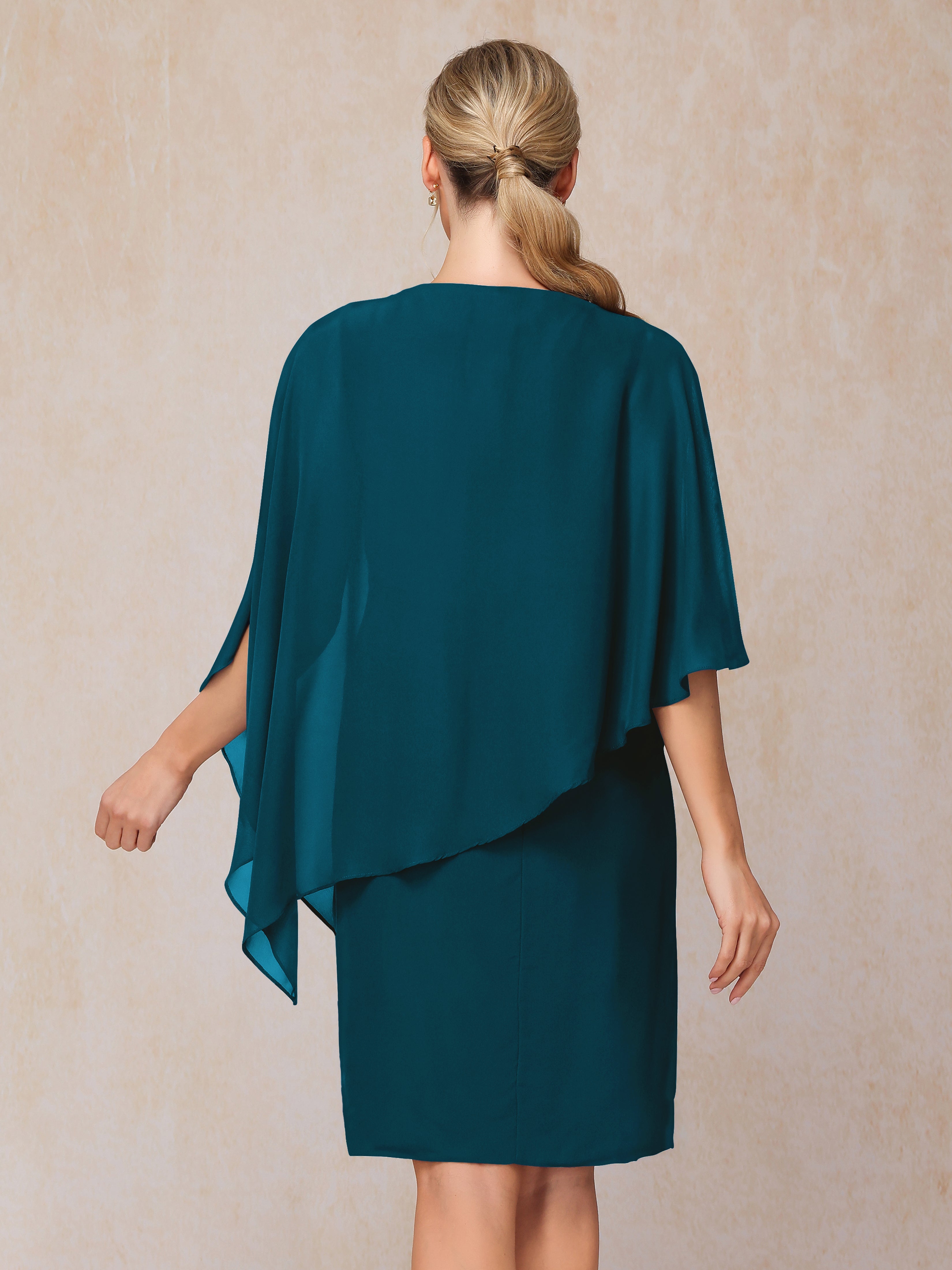 Knee Length Short Sleeves Chiffon Mother Of The Groom Dress