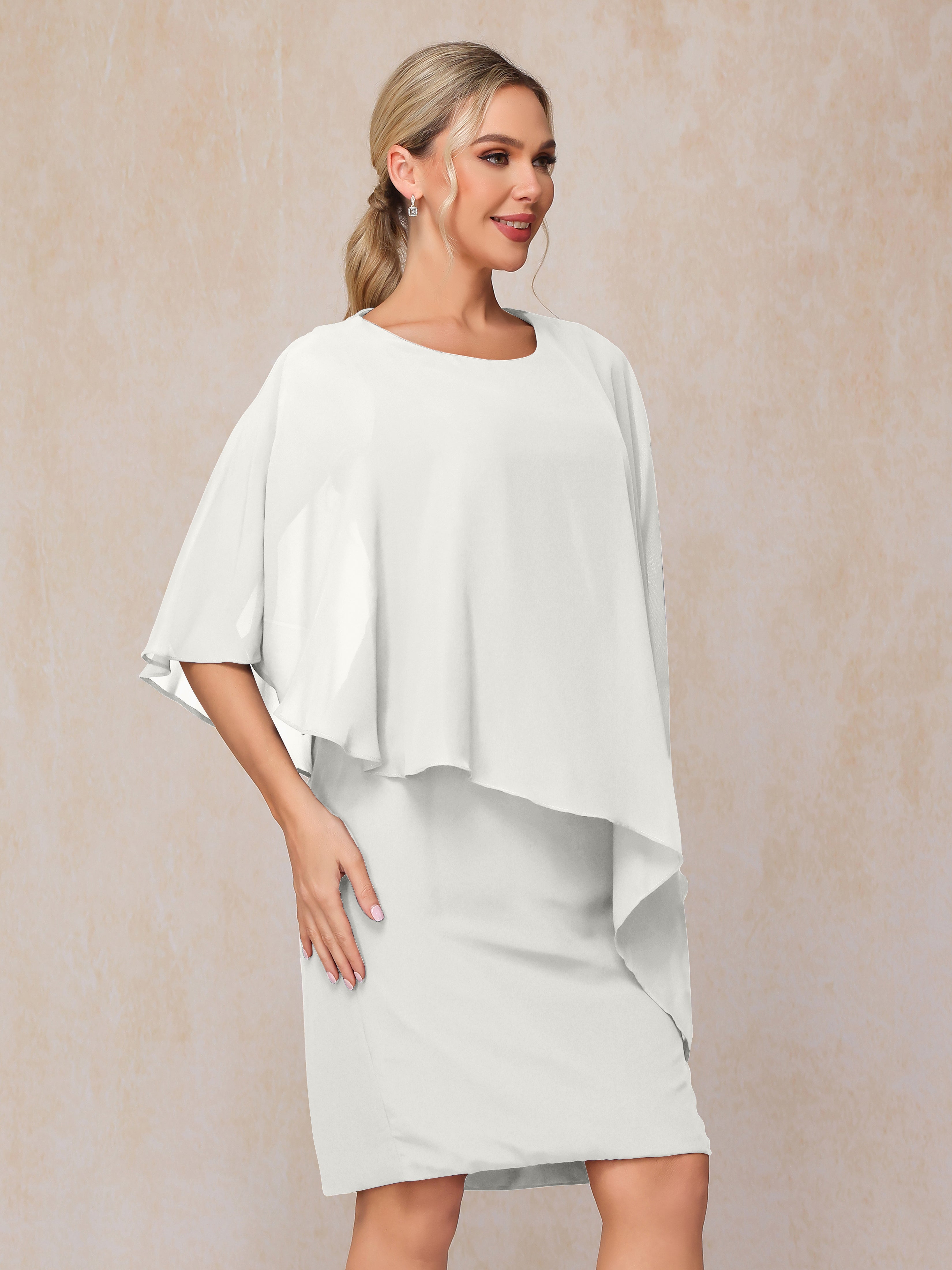 Knee Length Short Sleeves Chiffon Mother Of The Groom Dress