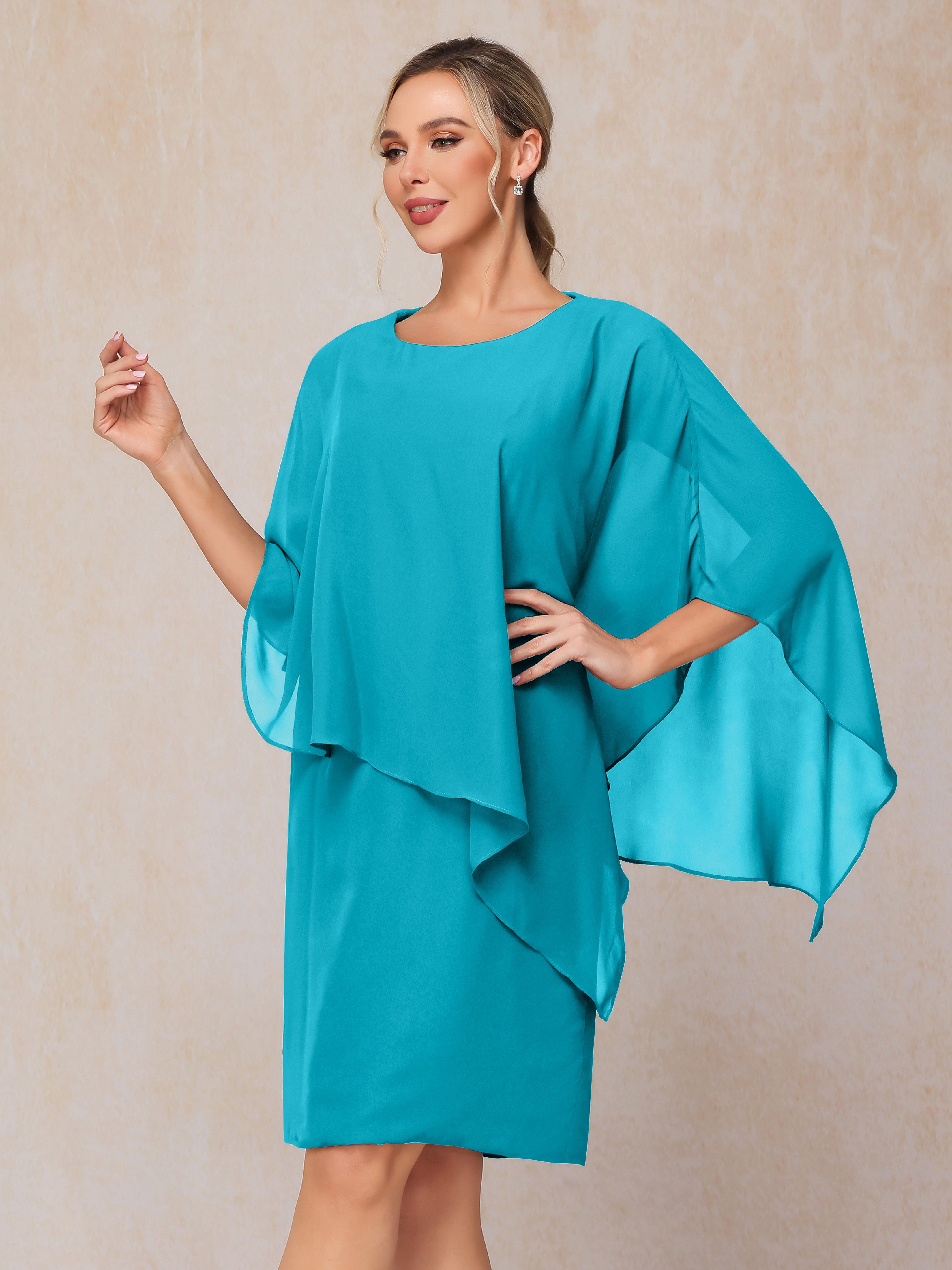 Knee Length Short Sleeves Chiffon Mother Of The Groom Dress