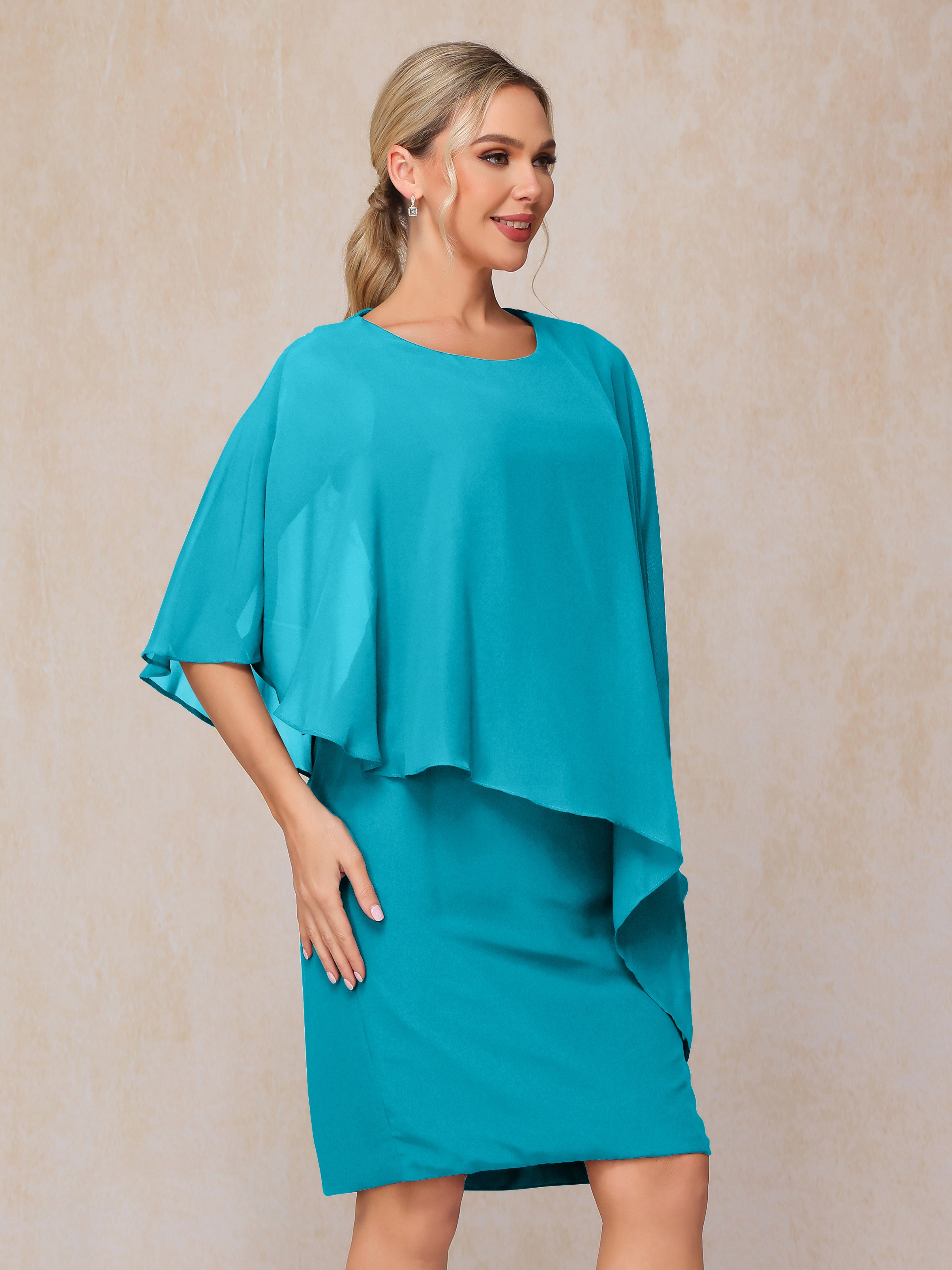 Knee Length Short Sleeves Chiffon Mother Of The Groom Dress