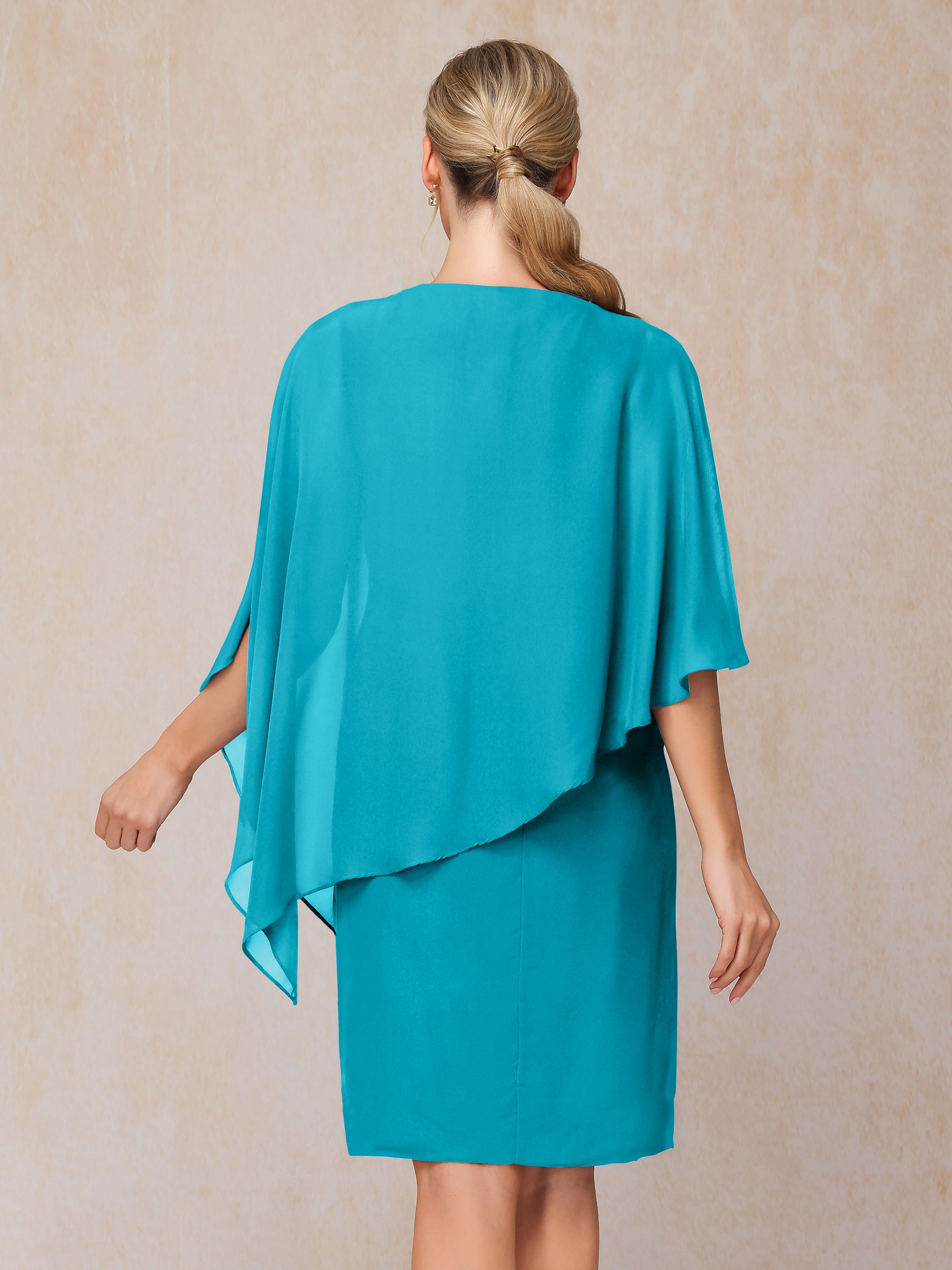 Knee Length Short Sleeves Chiffon Mother Of The Groom Dress