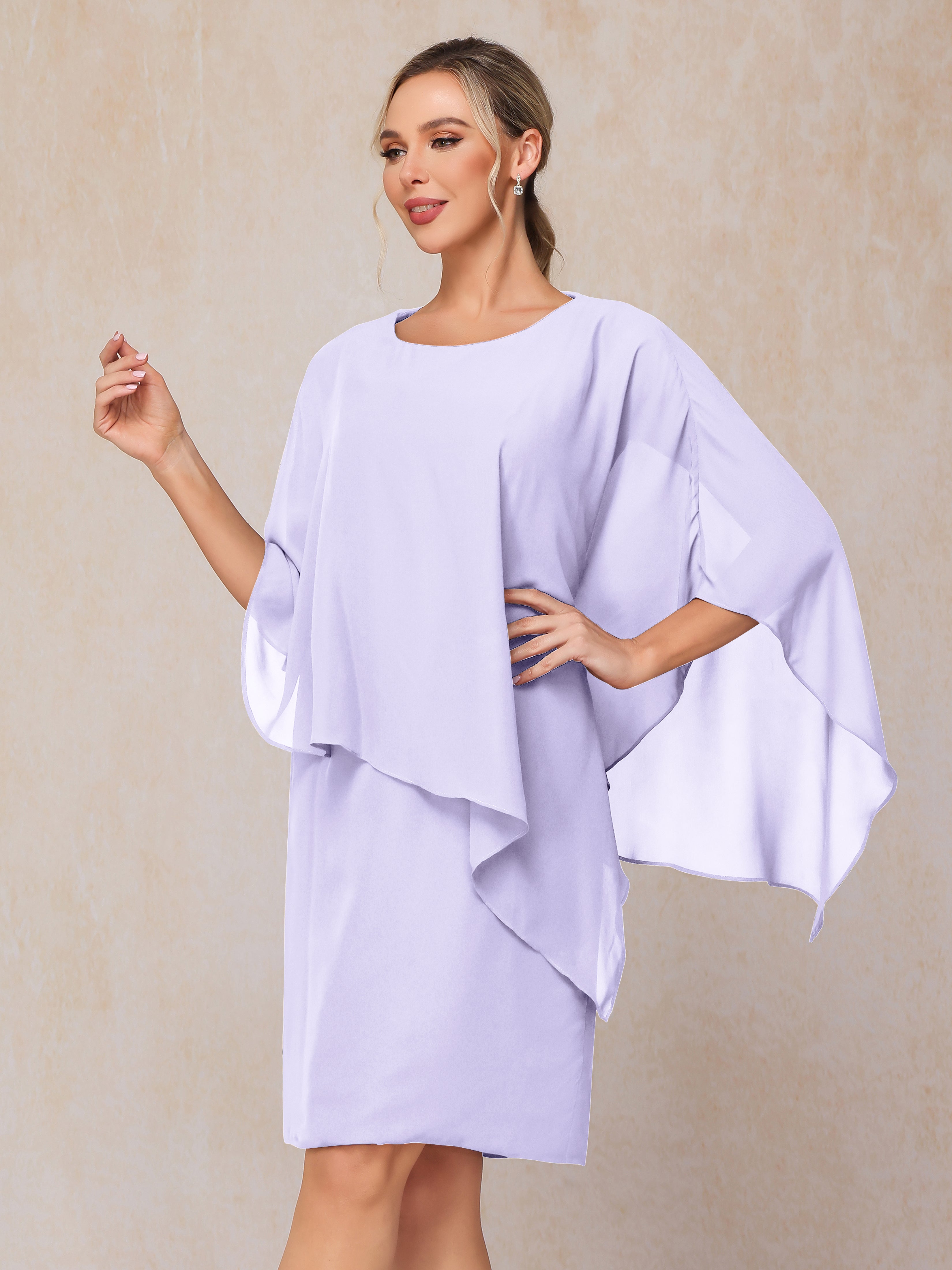 Knee Length Short Sleeves Chiffon Mother Of The Groom Dress