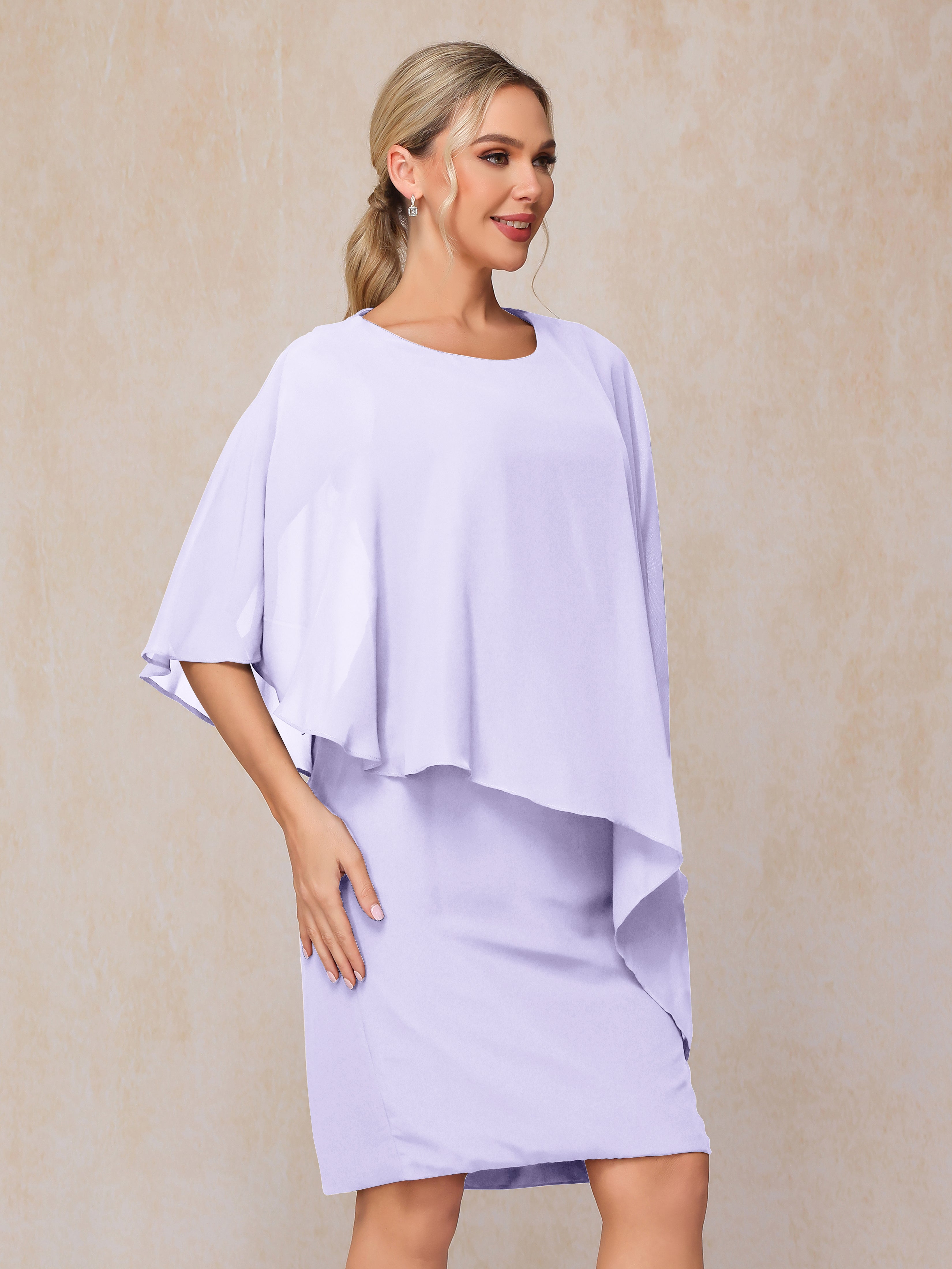 Knee Length Short Sleeves Chiffon Mother Of The Groom Dress
