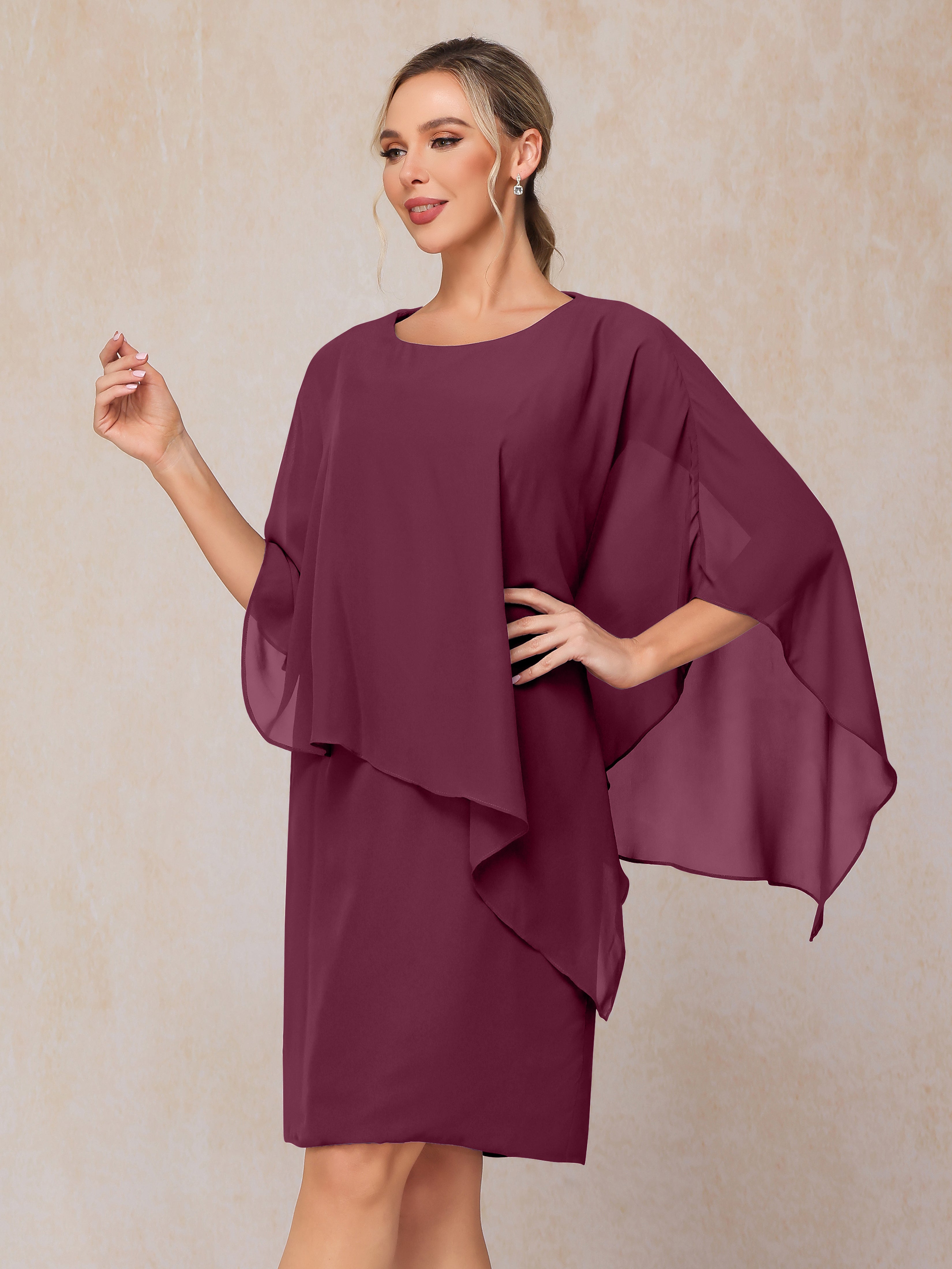 Knee Length Short Sleeves Chiffon Mother Of The Groom Dress