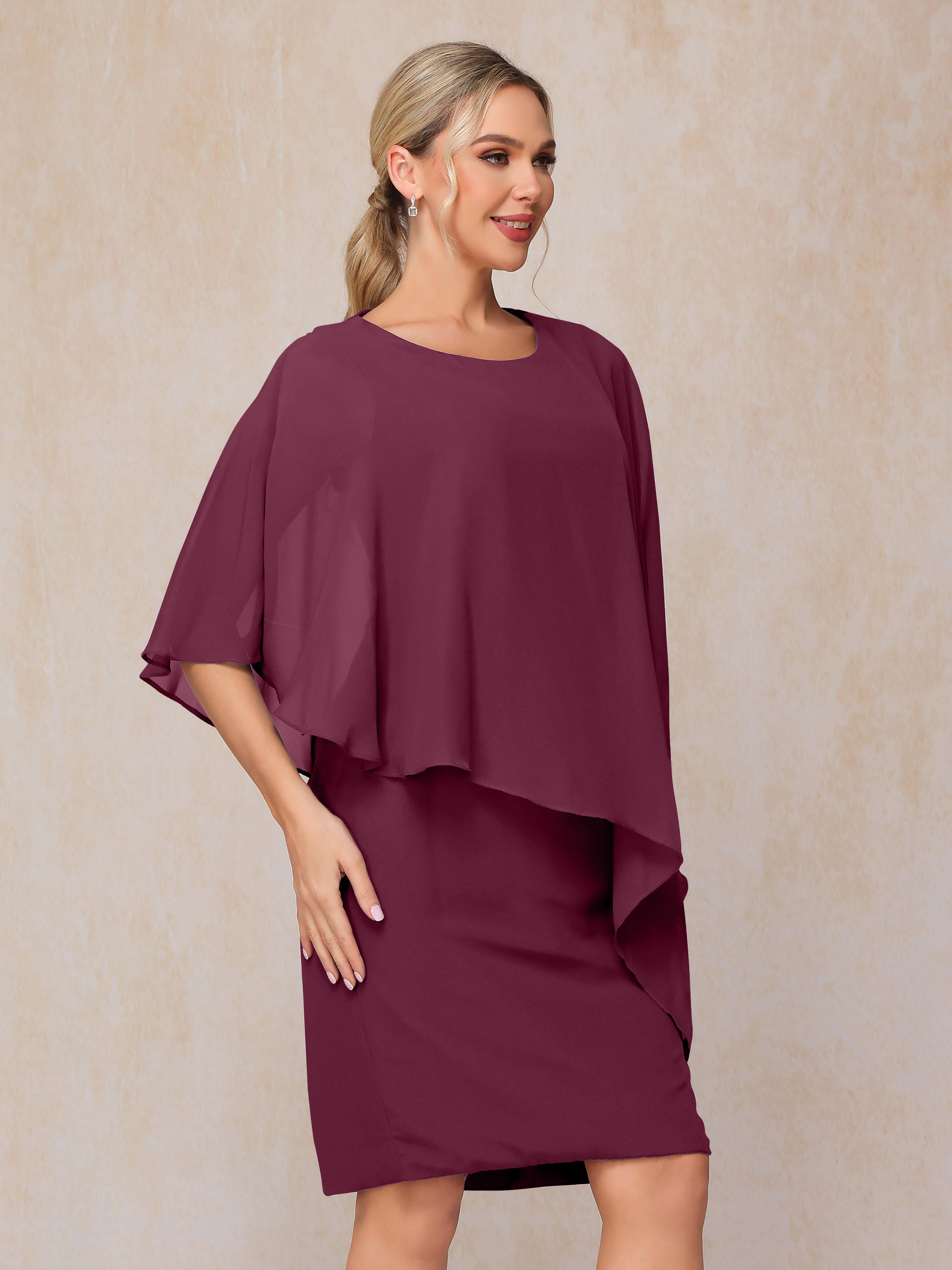 Knee Length Short Sleeves Chiffon Mother Of The Groom Dress