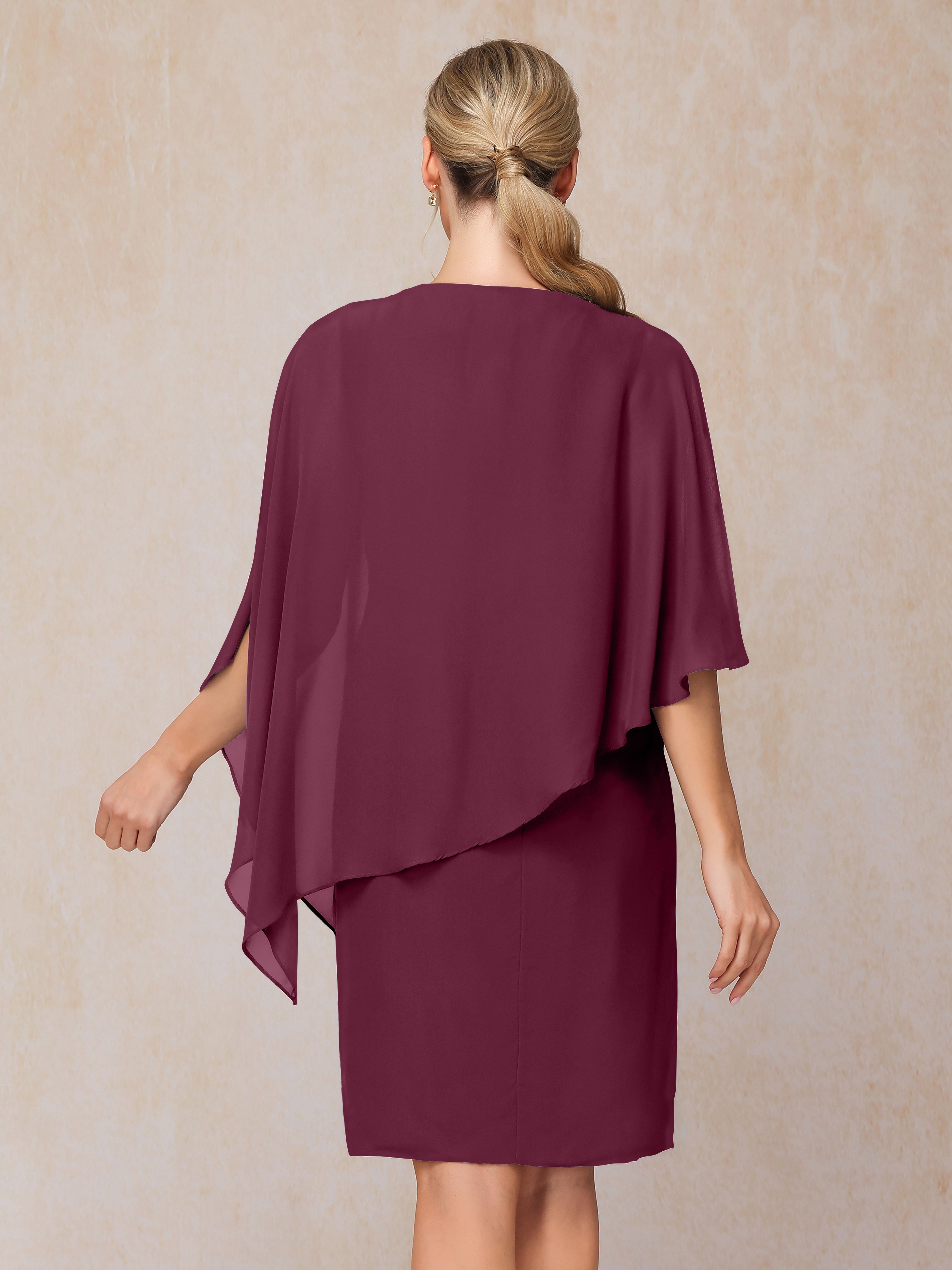Knee Length Short Sleeves Chiffon Mother Of The Groom Dress