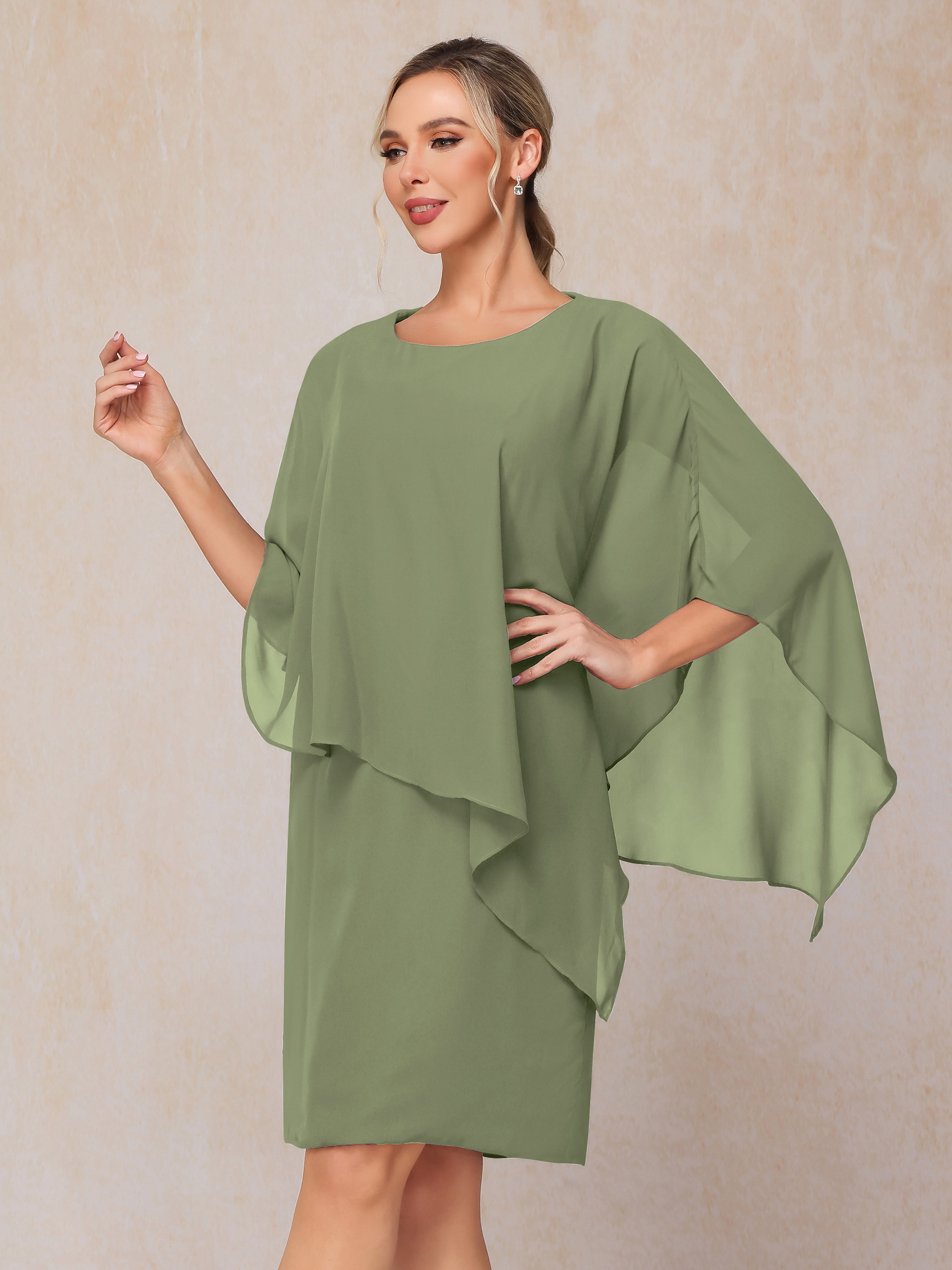 Knee Length Short Sleeves Chiffon Mother Of The Groom Dress