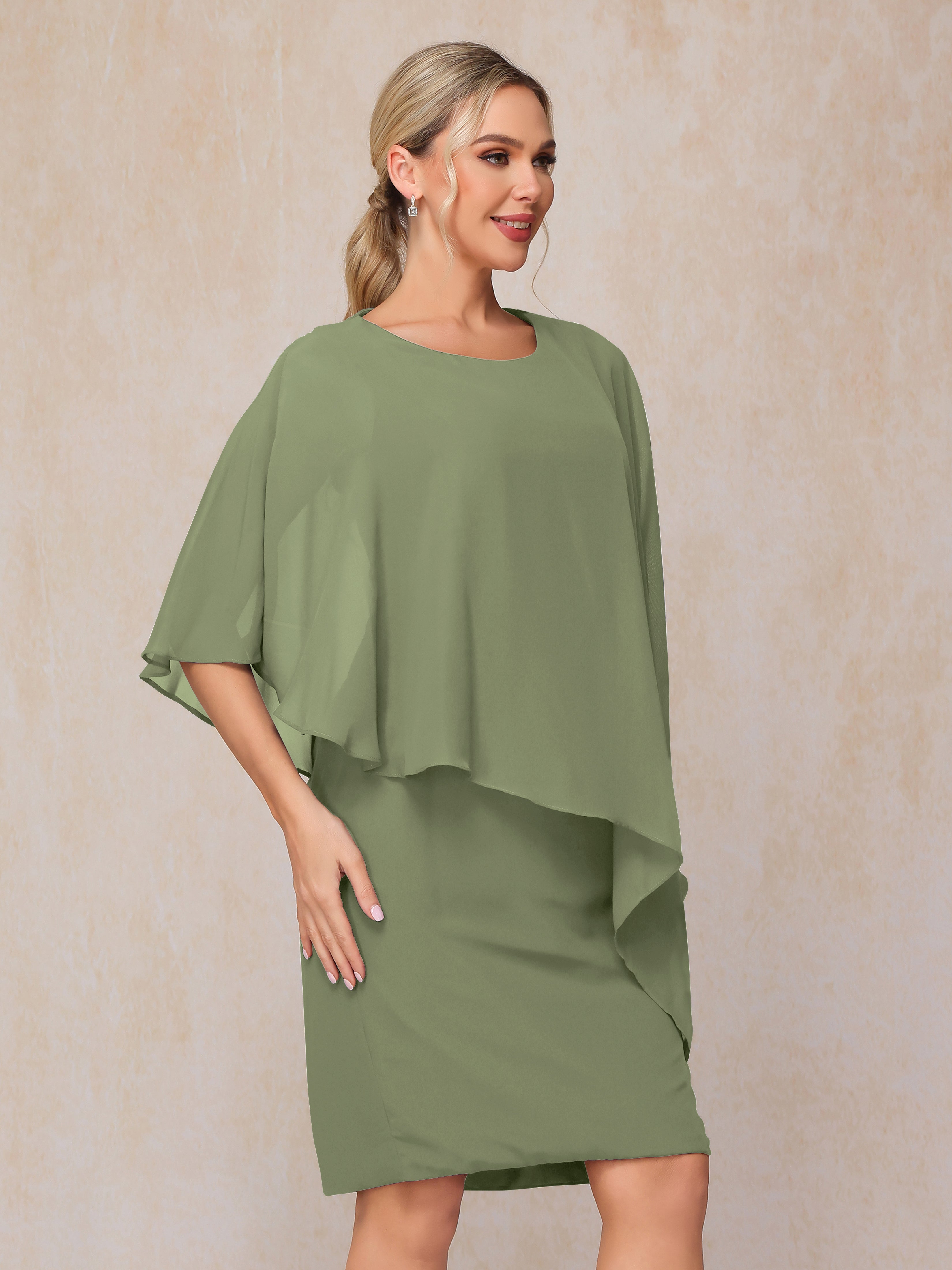 Knee Length Short Sleeves Chiffon Mother Of The Groom Dress