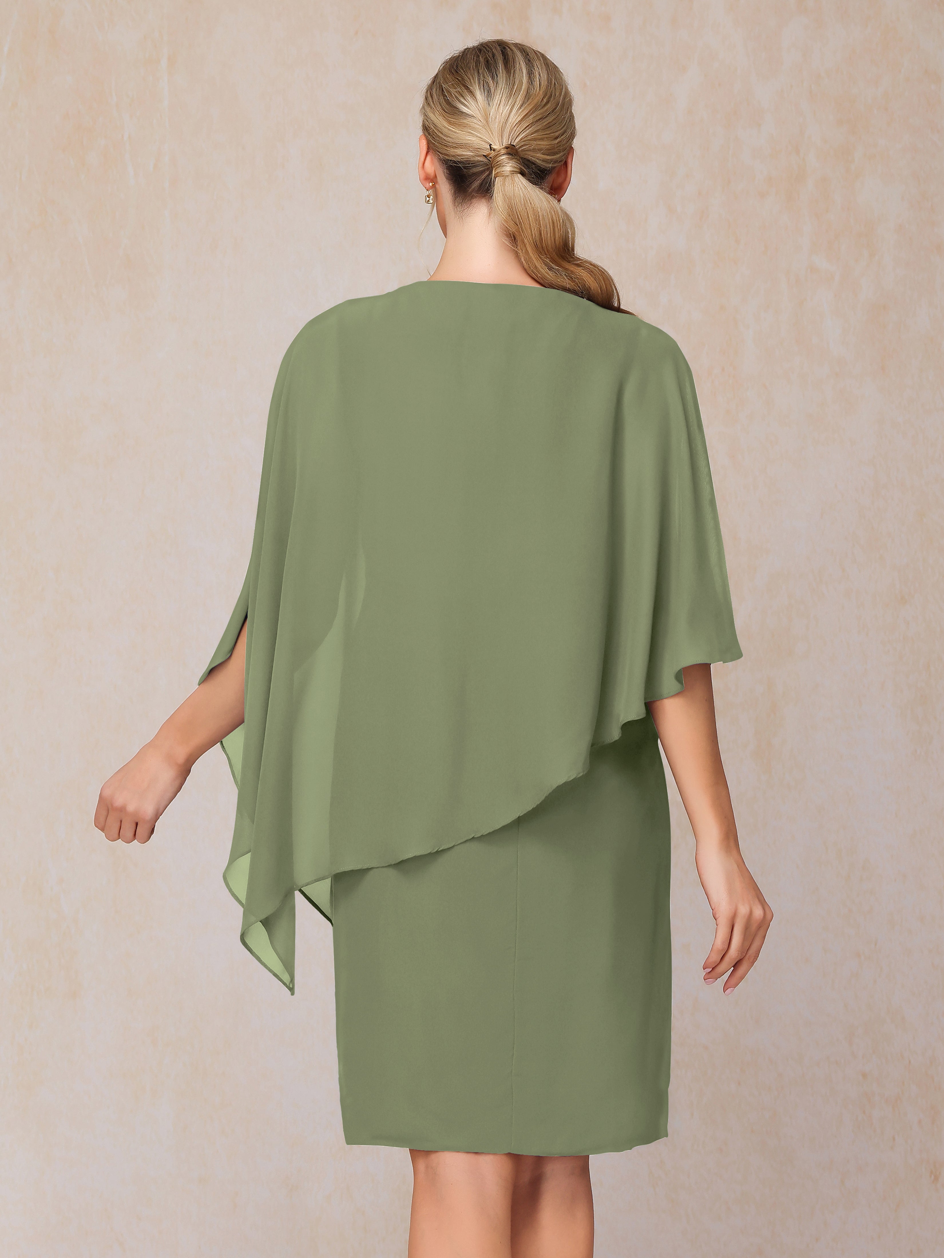 Knee Length Short Sleeves Chiffon Mother Of The Groom Dress