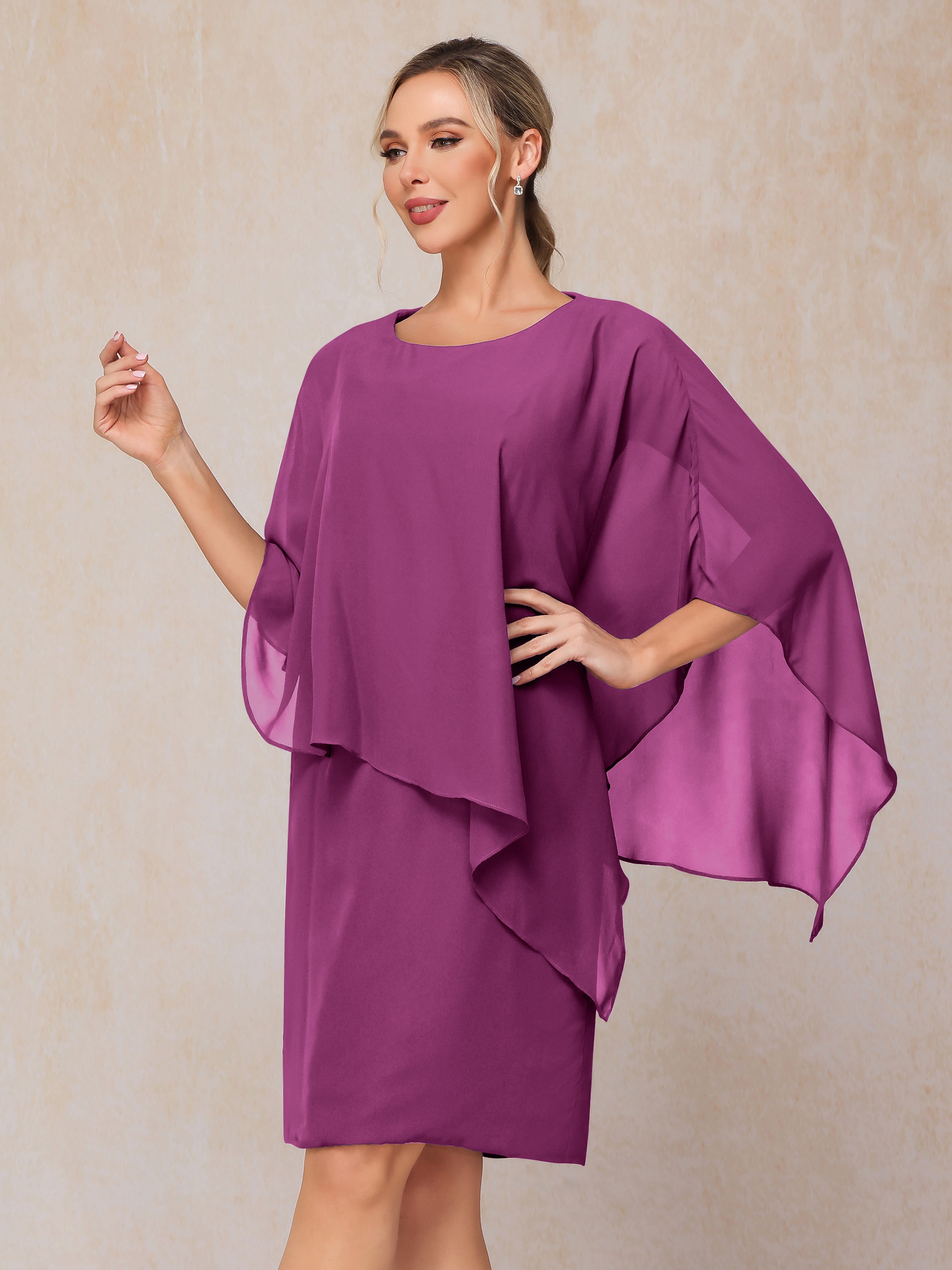 Knee Length Short Sleeves Chiffon Mother Of The Bride Dress