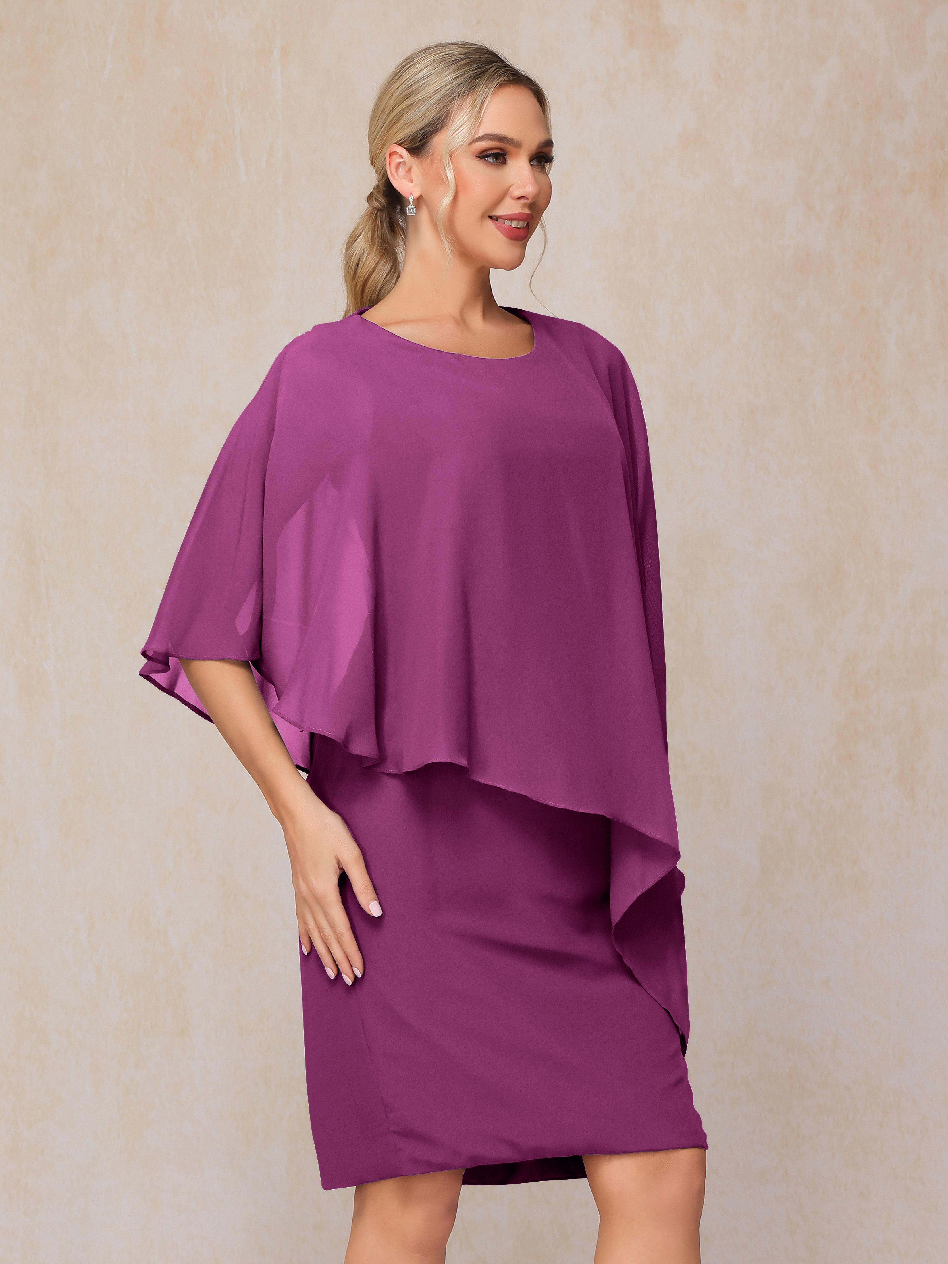 Knee Length Short Sleeves Chiffon Mother Of The Groom Dress
