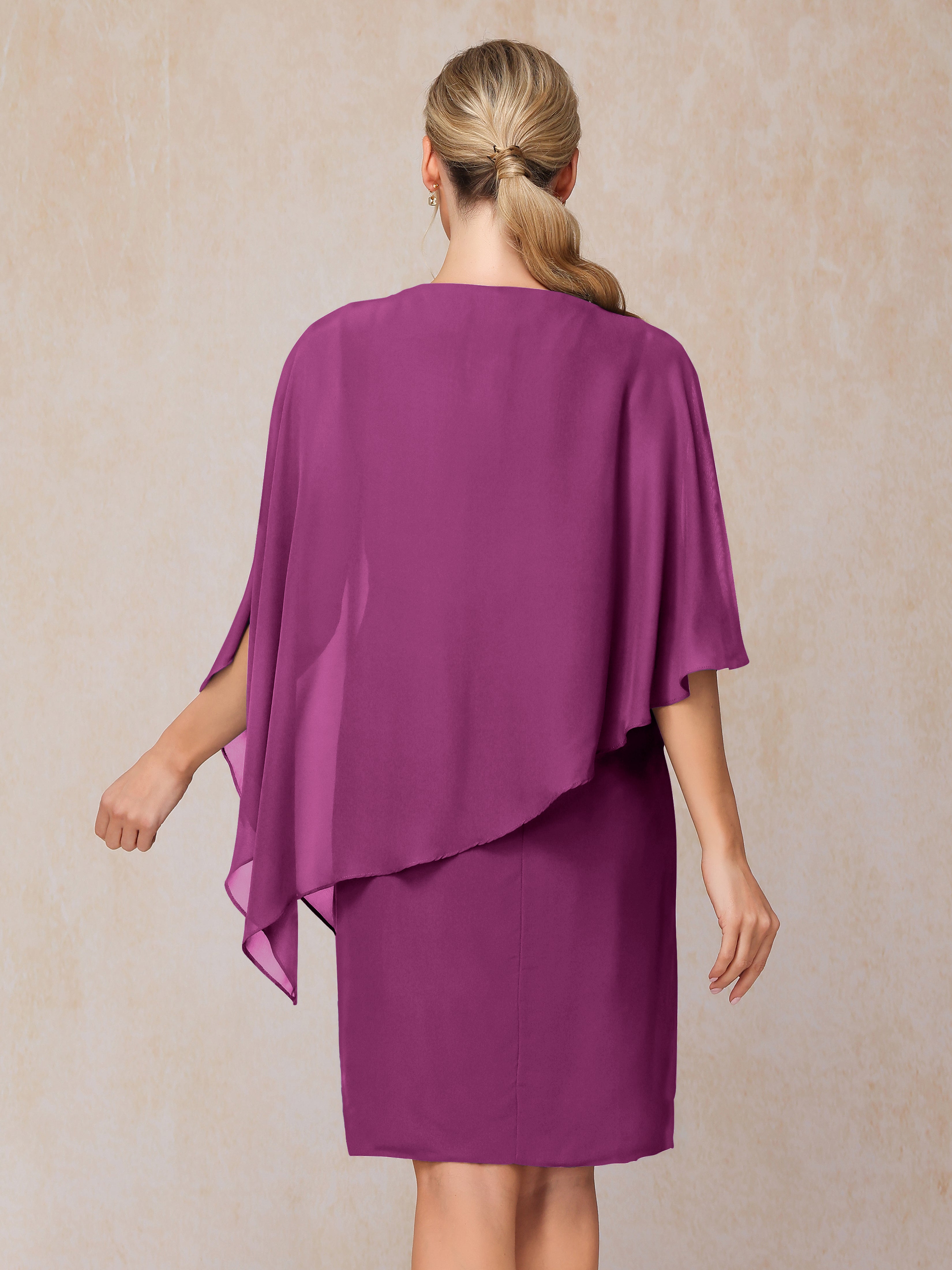 Knee Length Short Sleeves Chiffon Mother Of The Groom Dress