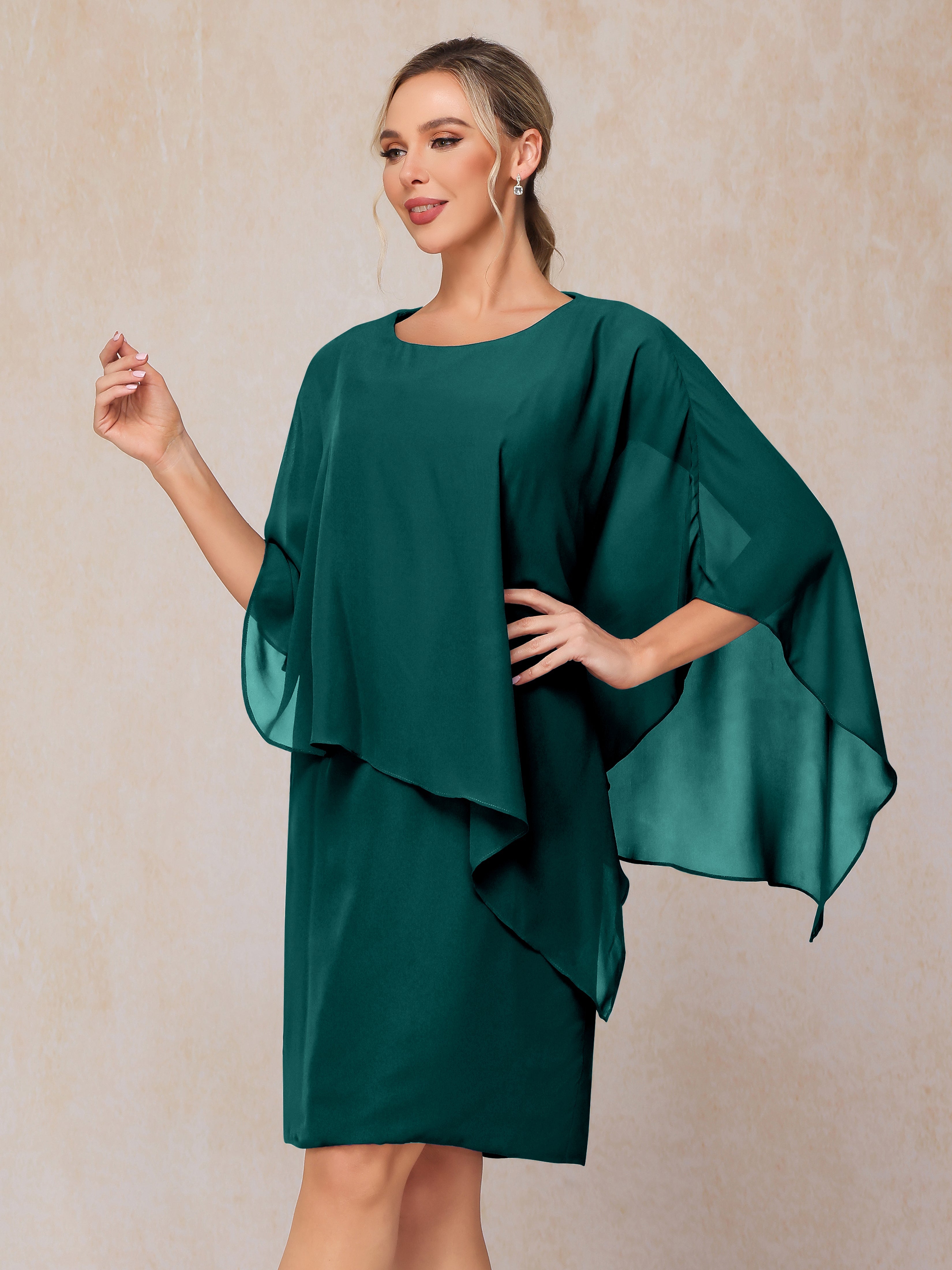 Knee Length Short Sleeves Chiffon Mother Of The Groom Dress