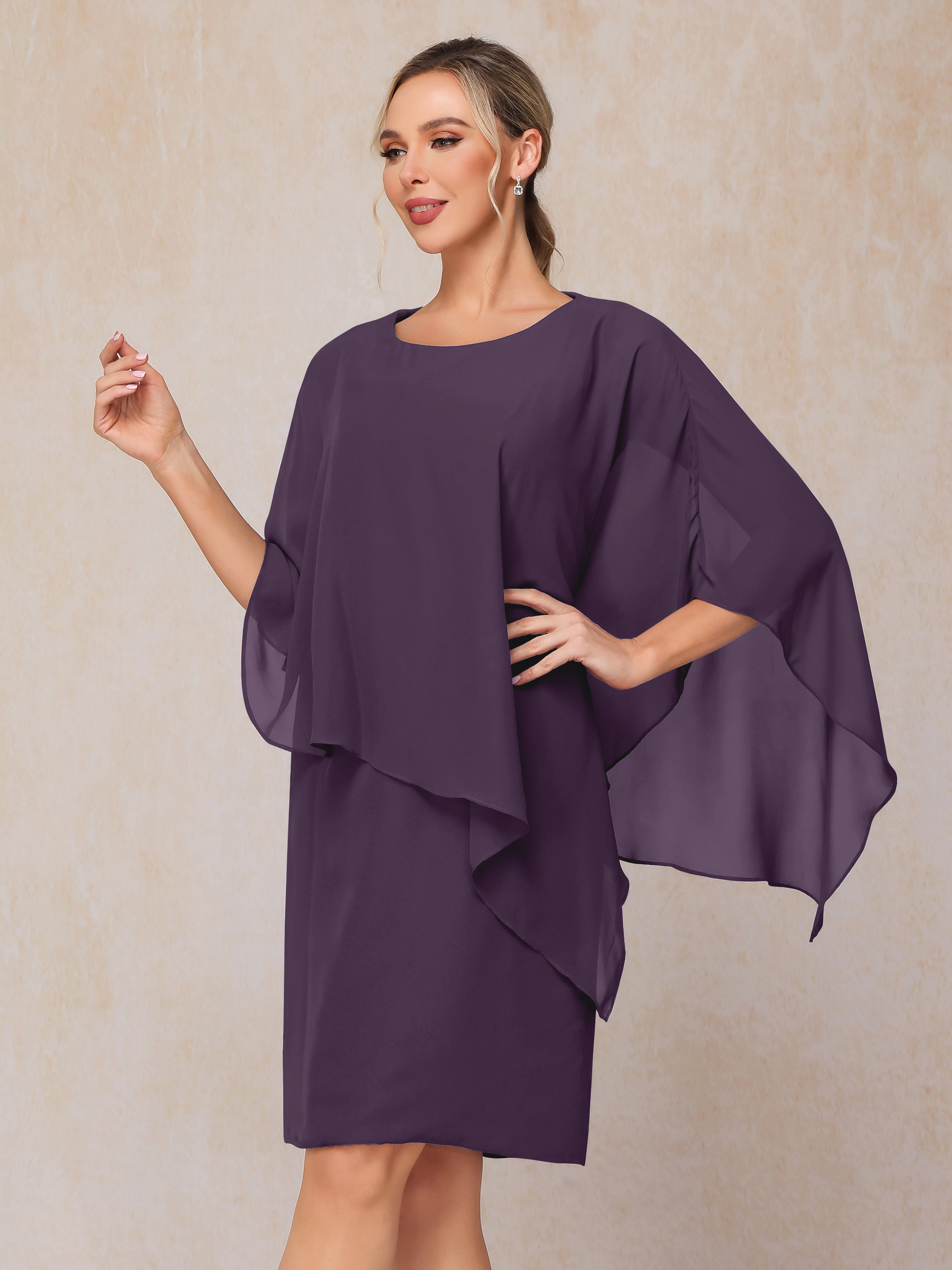 Knee Length Short Sleeves Chiffon Mother Of The Groom Dress