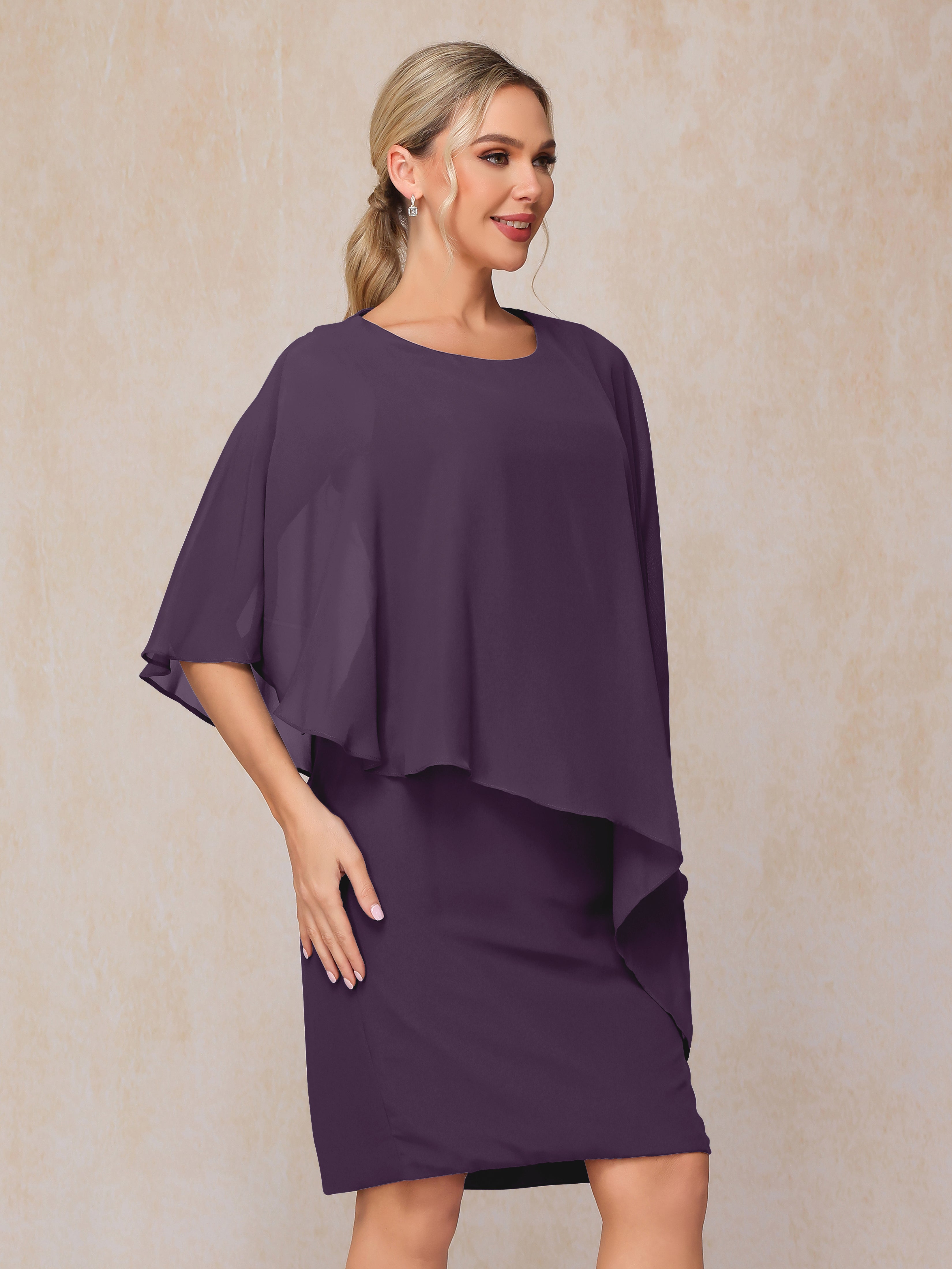 Knee Length Short Sleeves Chiffon Mother Of The Bride Dress
