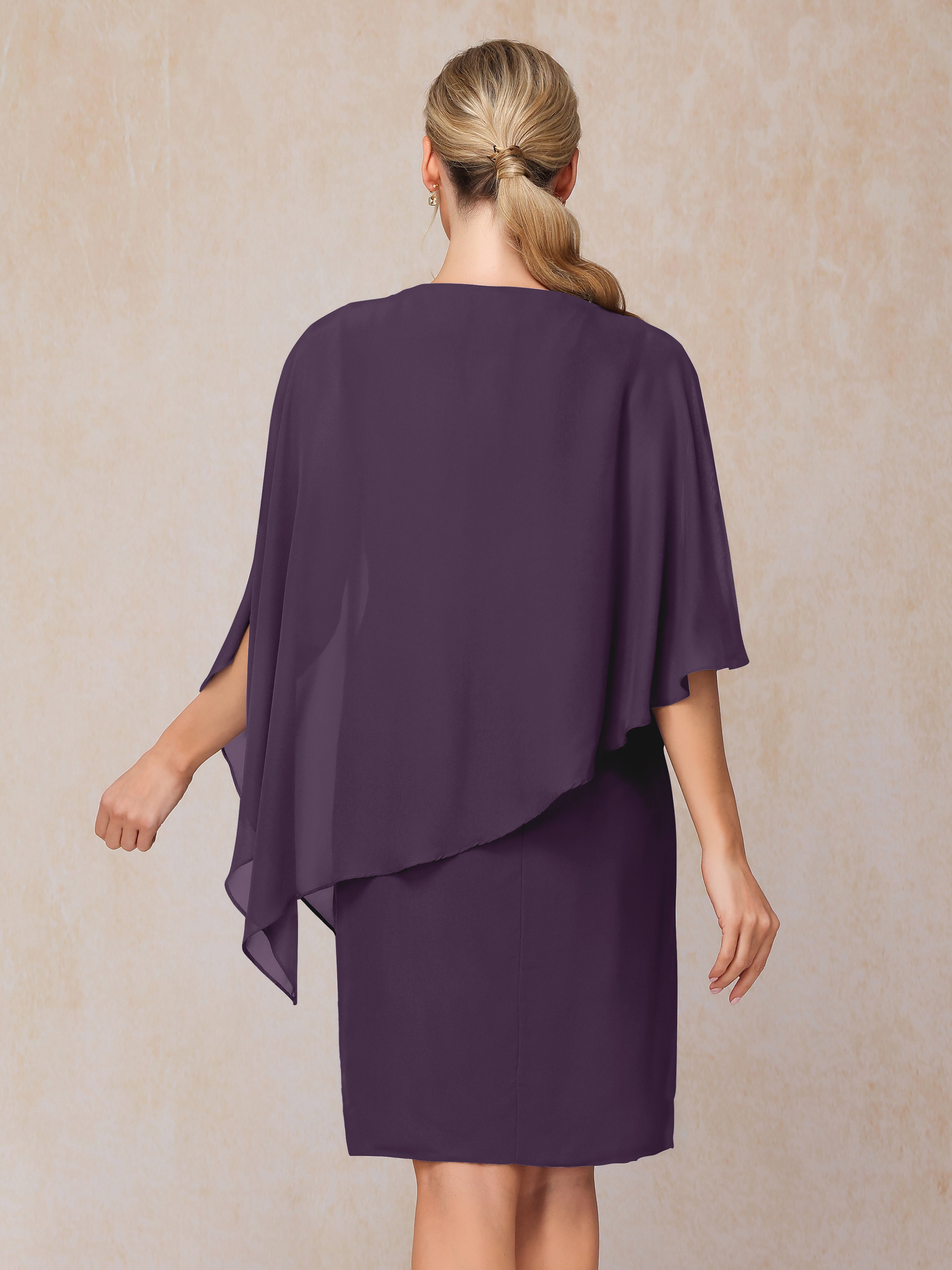 Knee Length Short Sleeves Chiffon Mother Of The Groom Dress