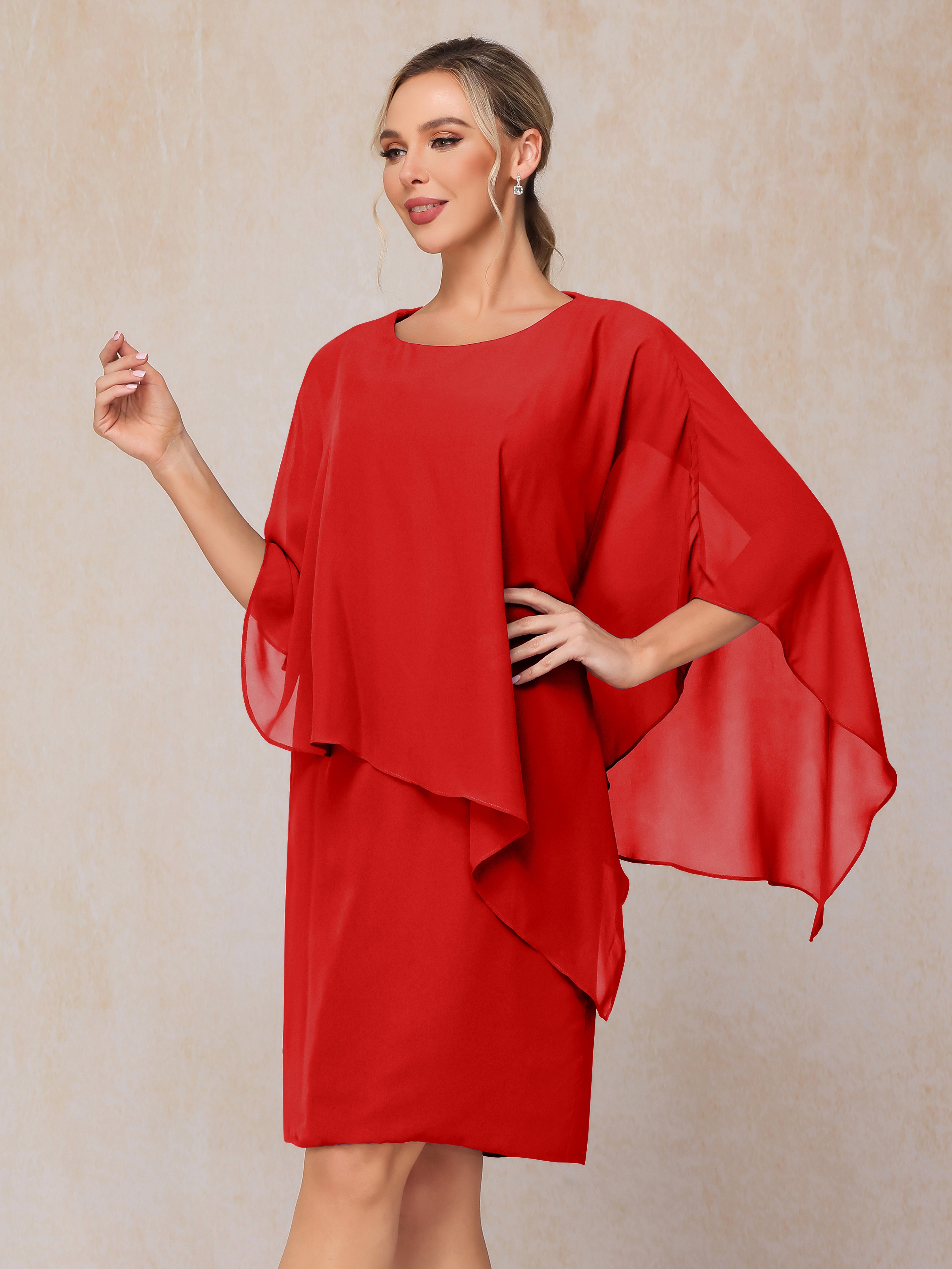 Knee Length Short Sleeves Chiffon Mother Of The Bride Dress