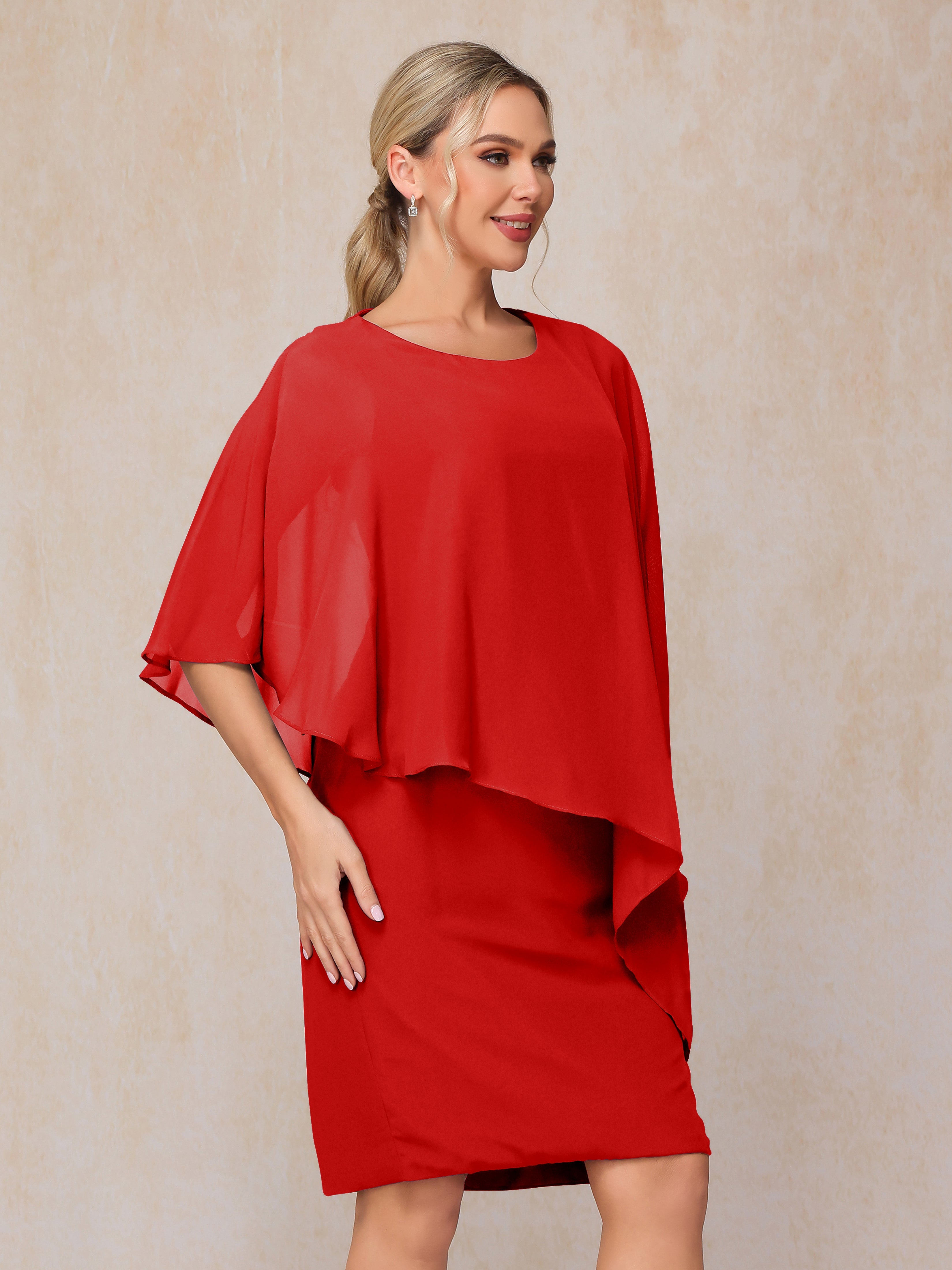 Knee Length Short Sleeves Chiffon Mother Of The Groom Dress