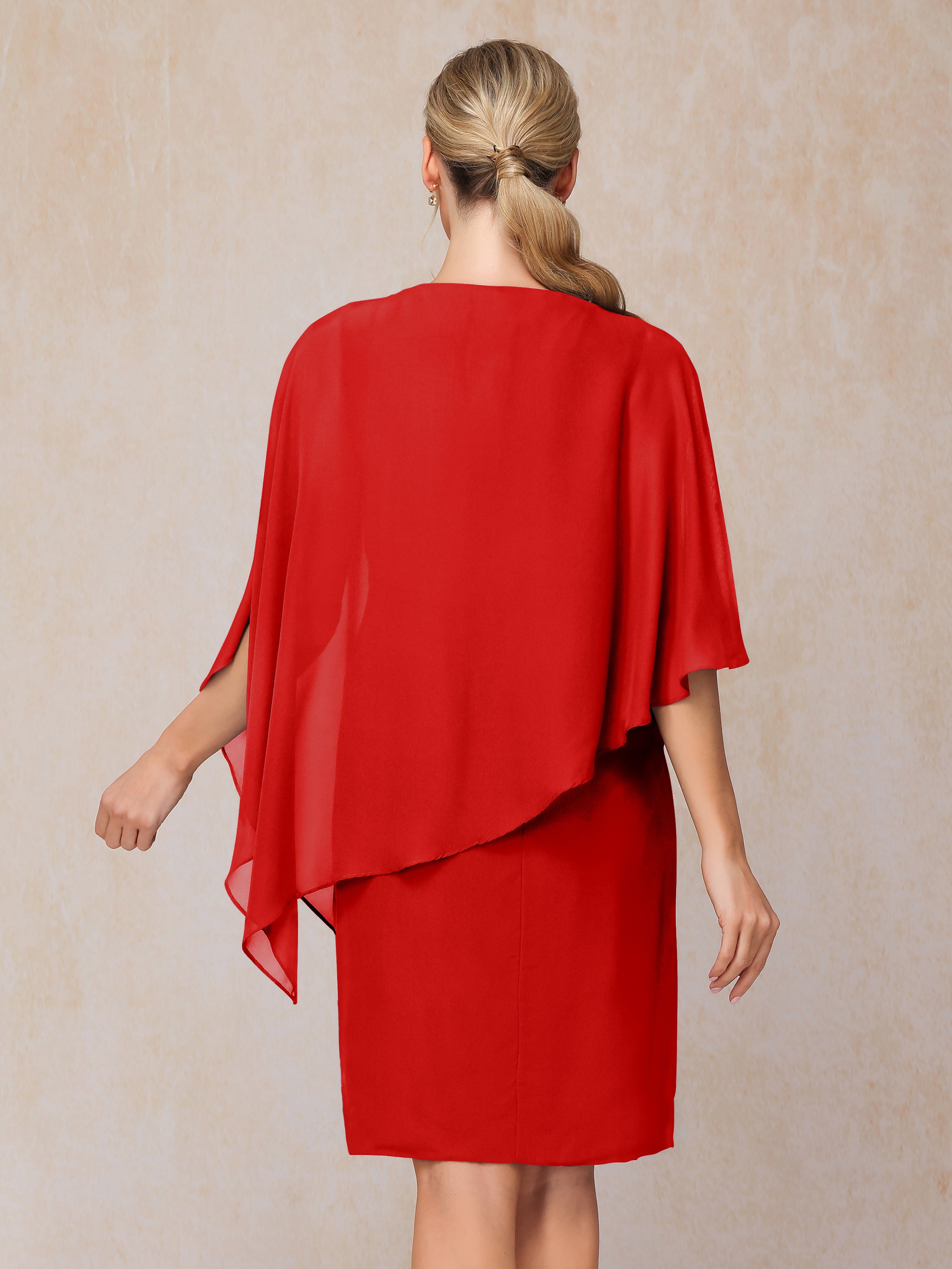 Knee Length Short Sleeves Chiffon Mother Of The Groom Dress