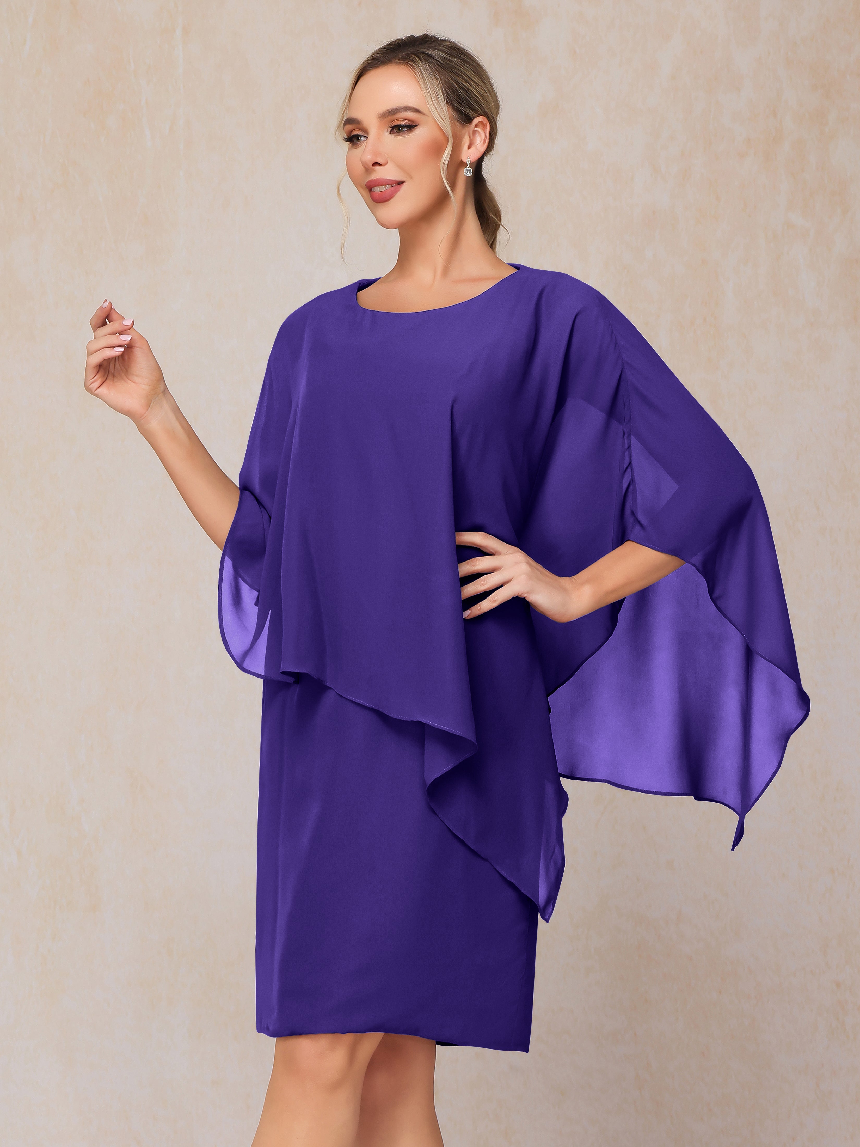 Knee Length Short Sleeves Chiffon Mother Of The Groom Dress