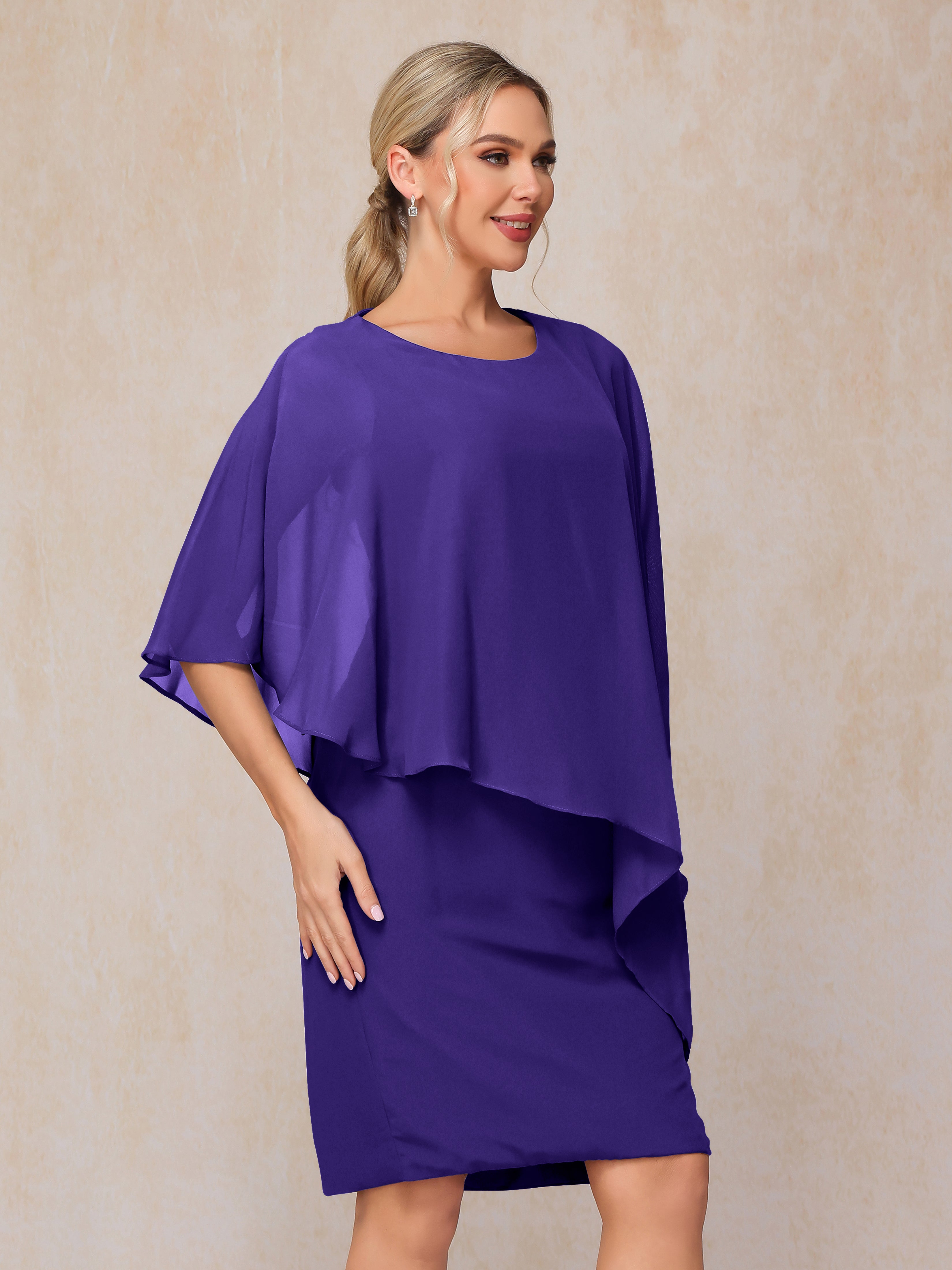 Knee Length Short Sleeves Chiffon Mother Of The Groom Dress