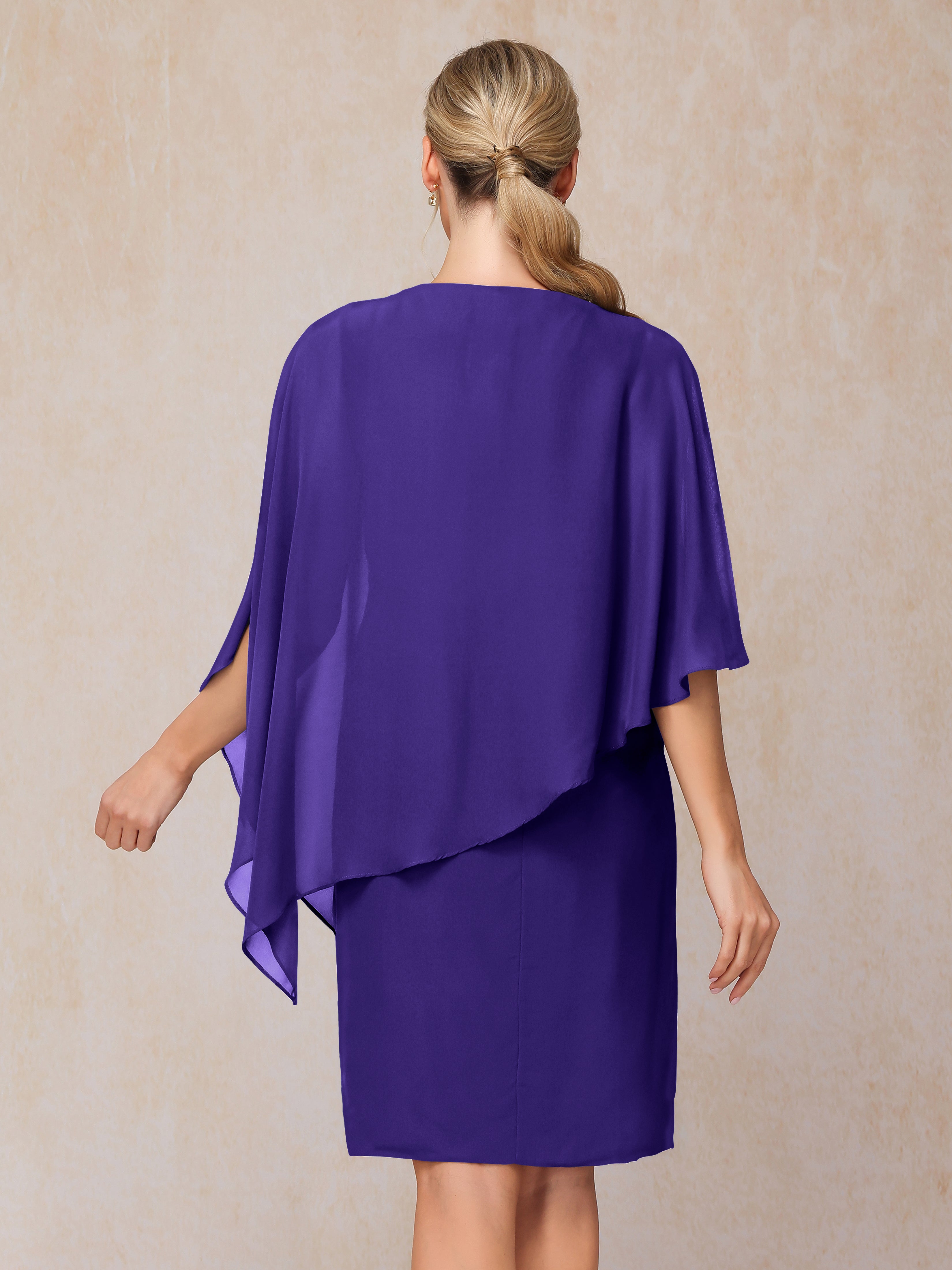 Knee Length Short Sleeves Chiffon Mother Of The Groom Dress