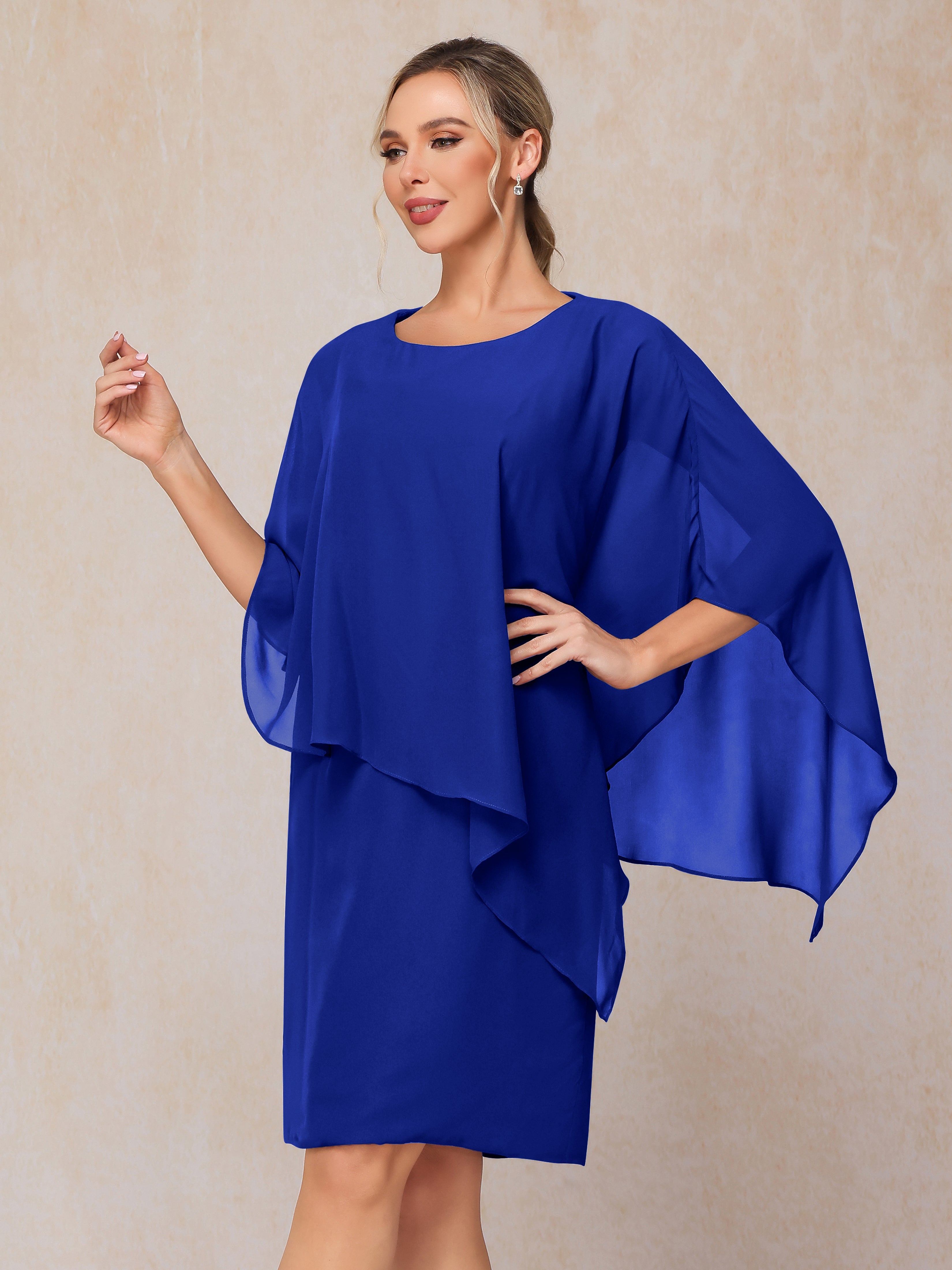 Knee Length Short Sleeves Chiffon Mother Of The Groom Dress