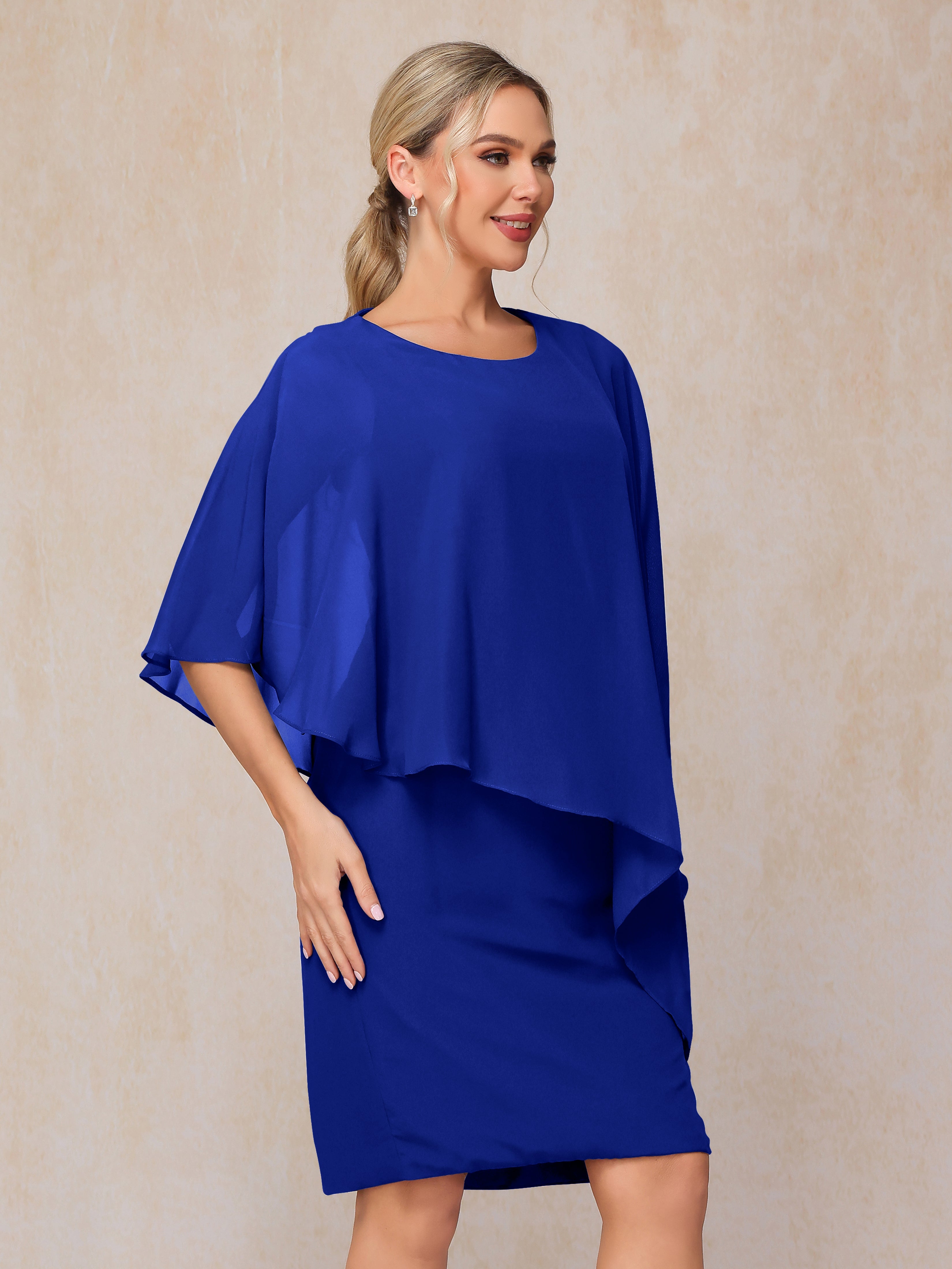 Knee Length Short Sleeves Chiffon Mother Of The Groom Dress