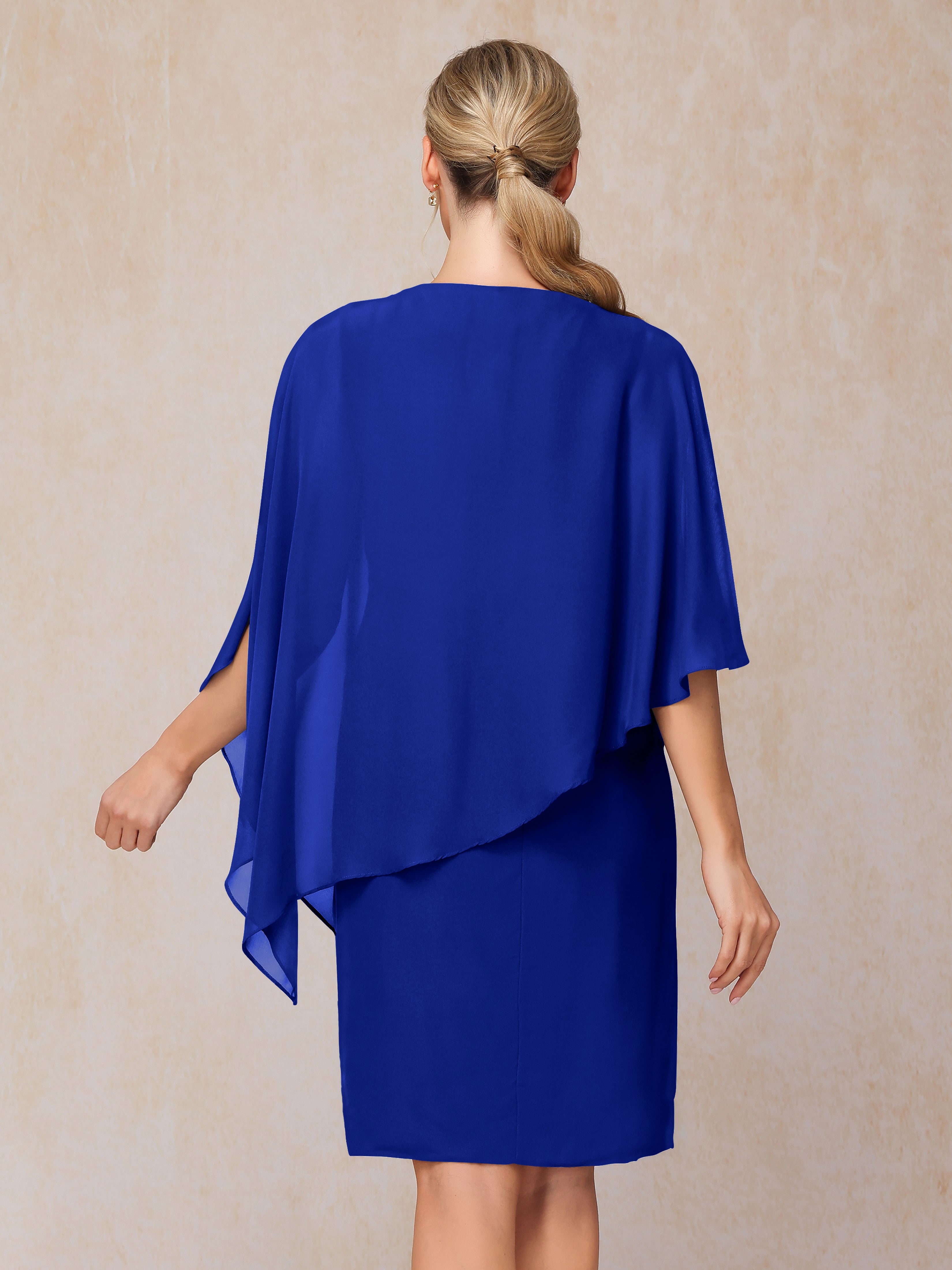 Knee Length Short Sleeves Chiffon Mother Of The Groom Dress