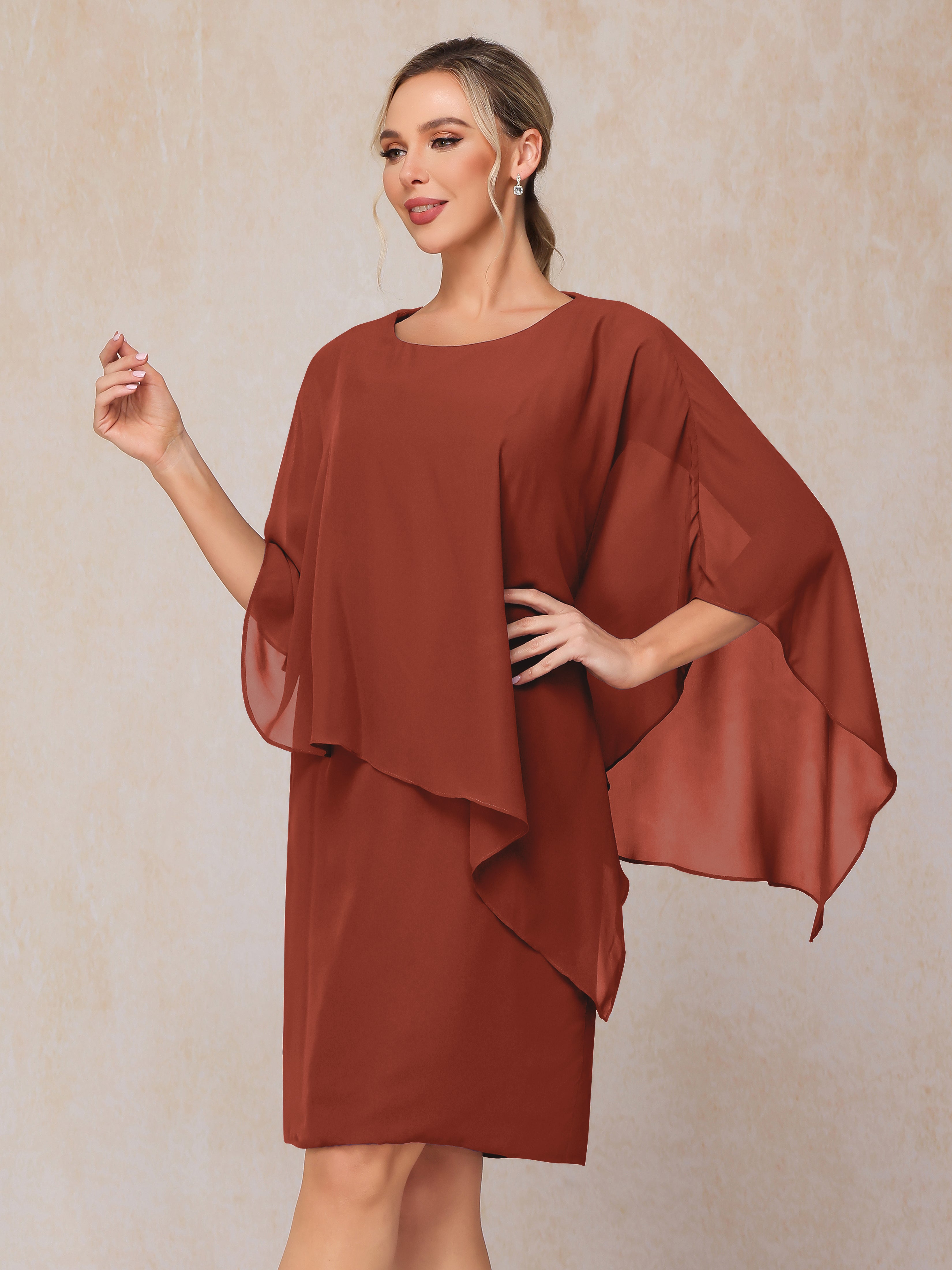 Knee Length Short Sleeves Chiffon Mother Of The Groom Dress