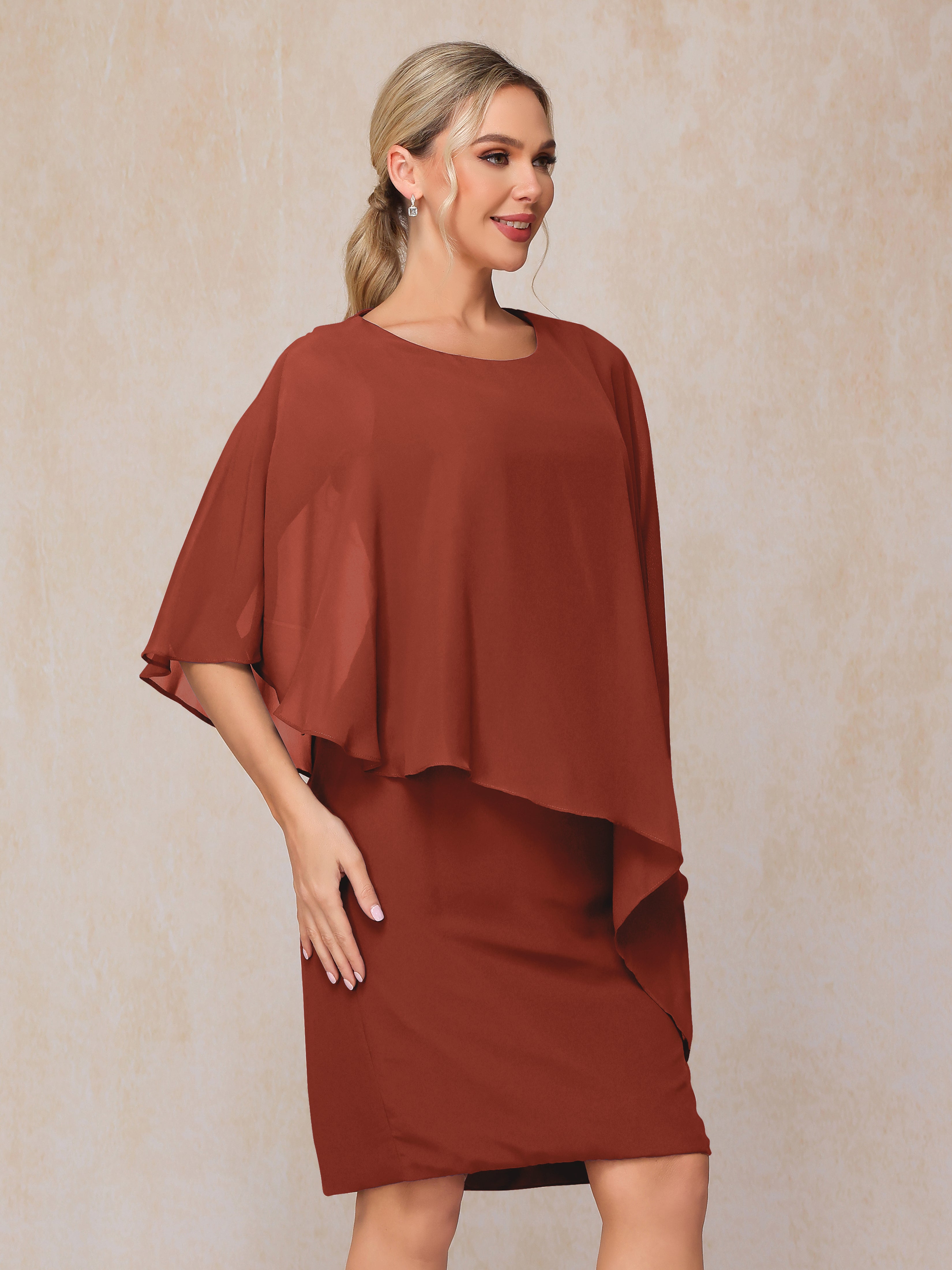 Knee Length Short Sleeves Chiffon Mother Of The Groom Dress