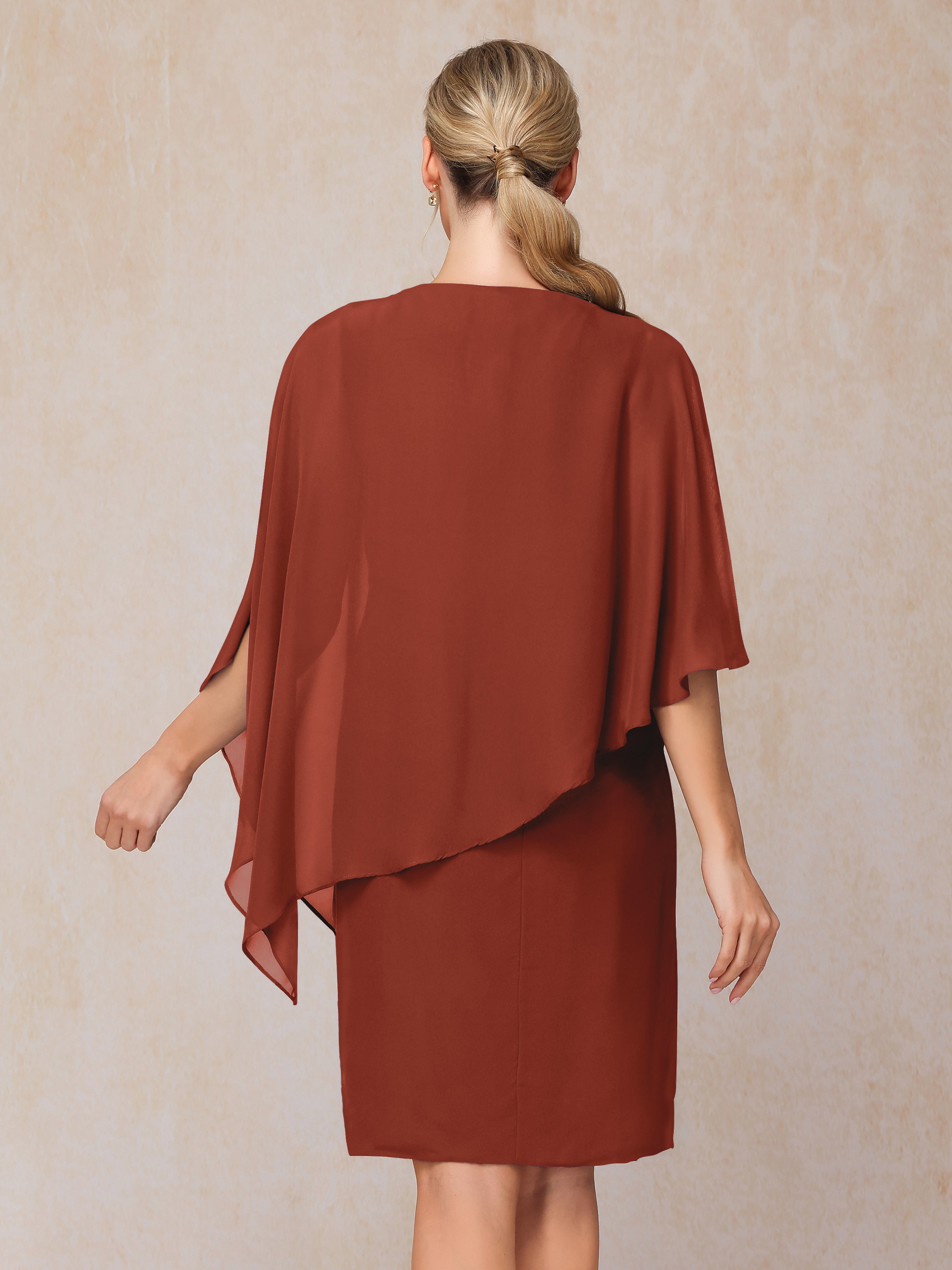 Knee Length Short Sleeves Chiffon Mother Of The Groom Dress