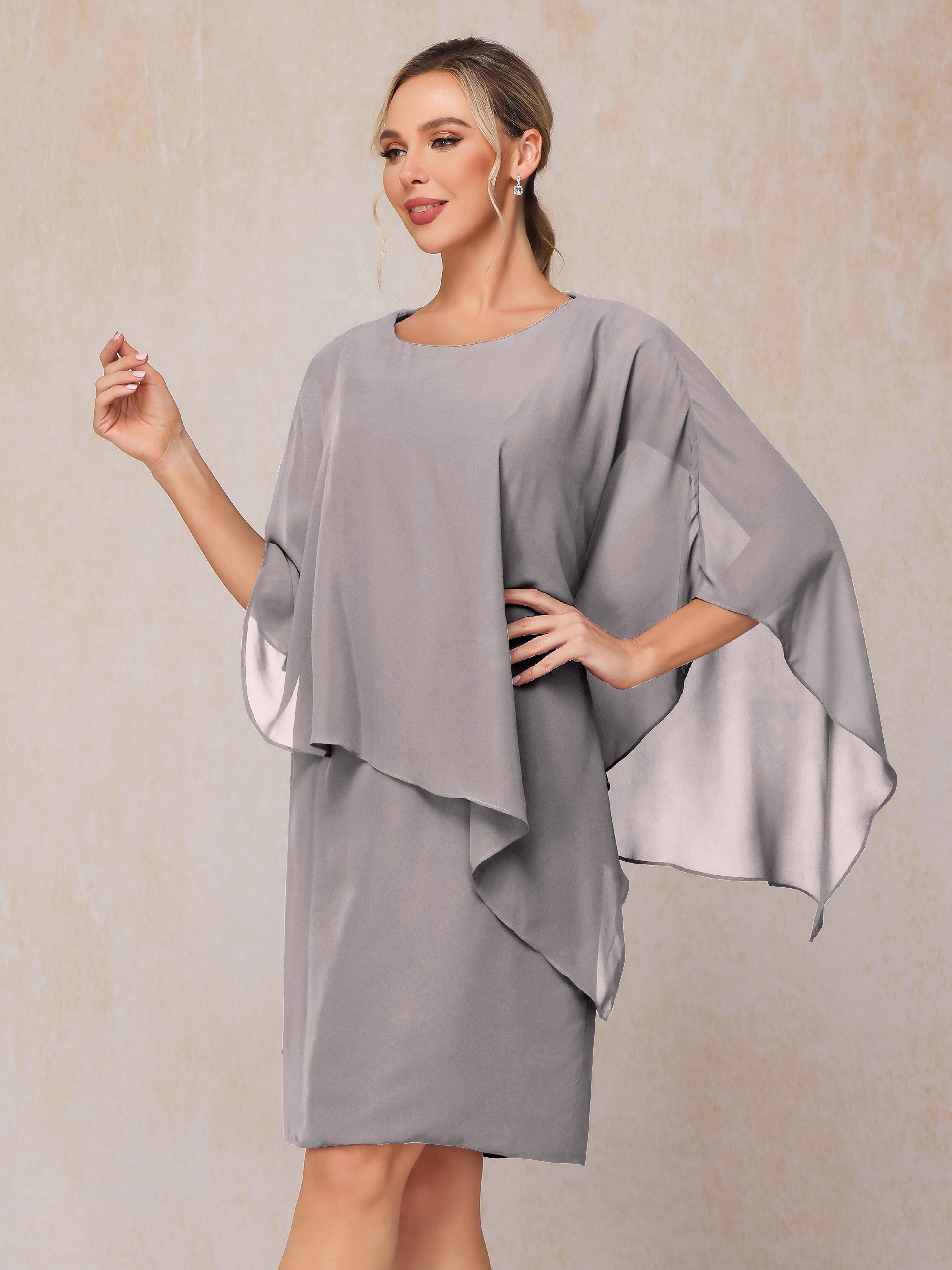 Knee Length Short Sleeves Chiffon Mother Of The Groom Dress