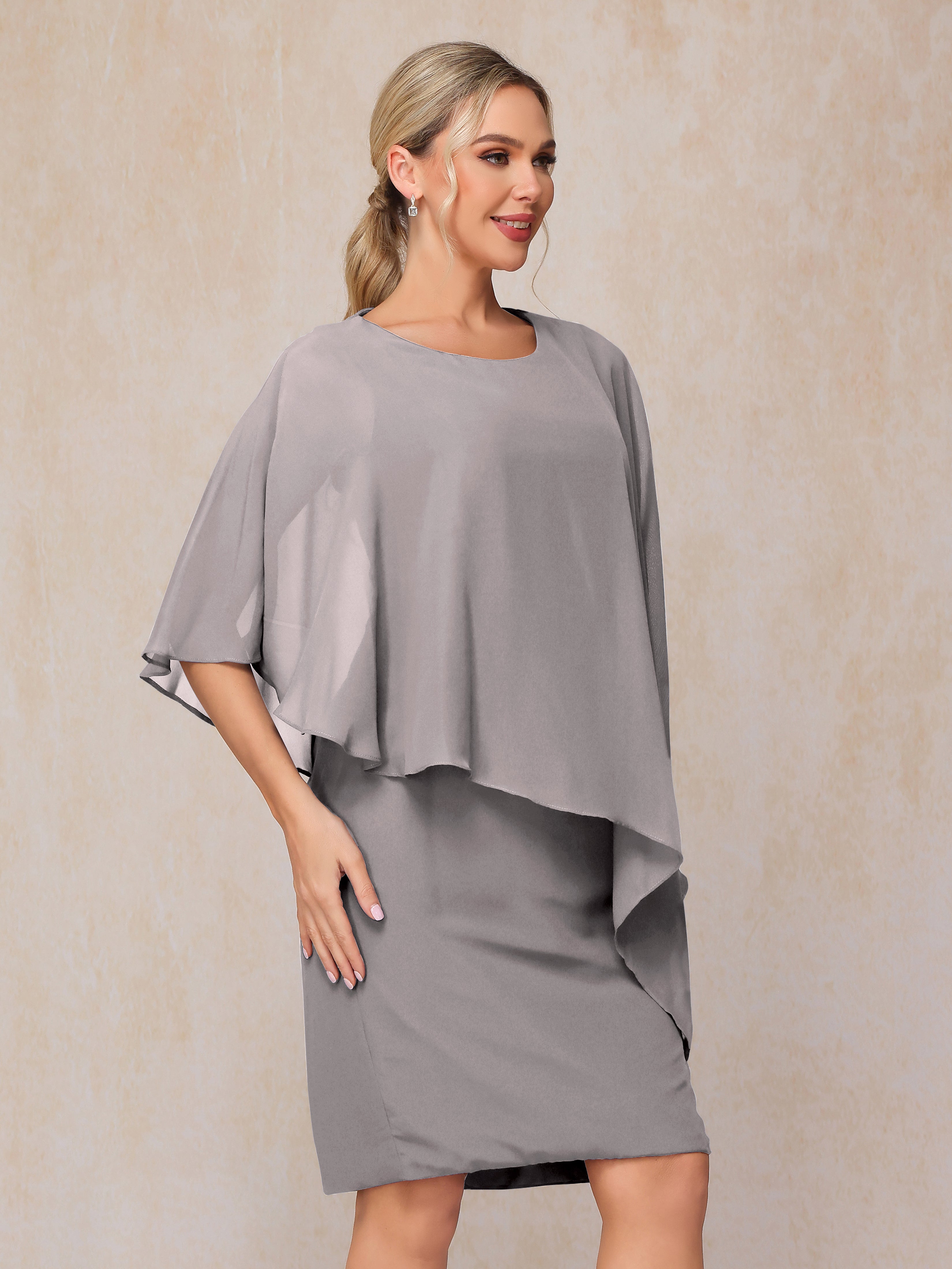 Knee Length Short Sleeves Chiffon Mother Of The Groom Dress