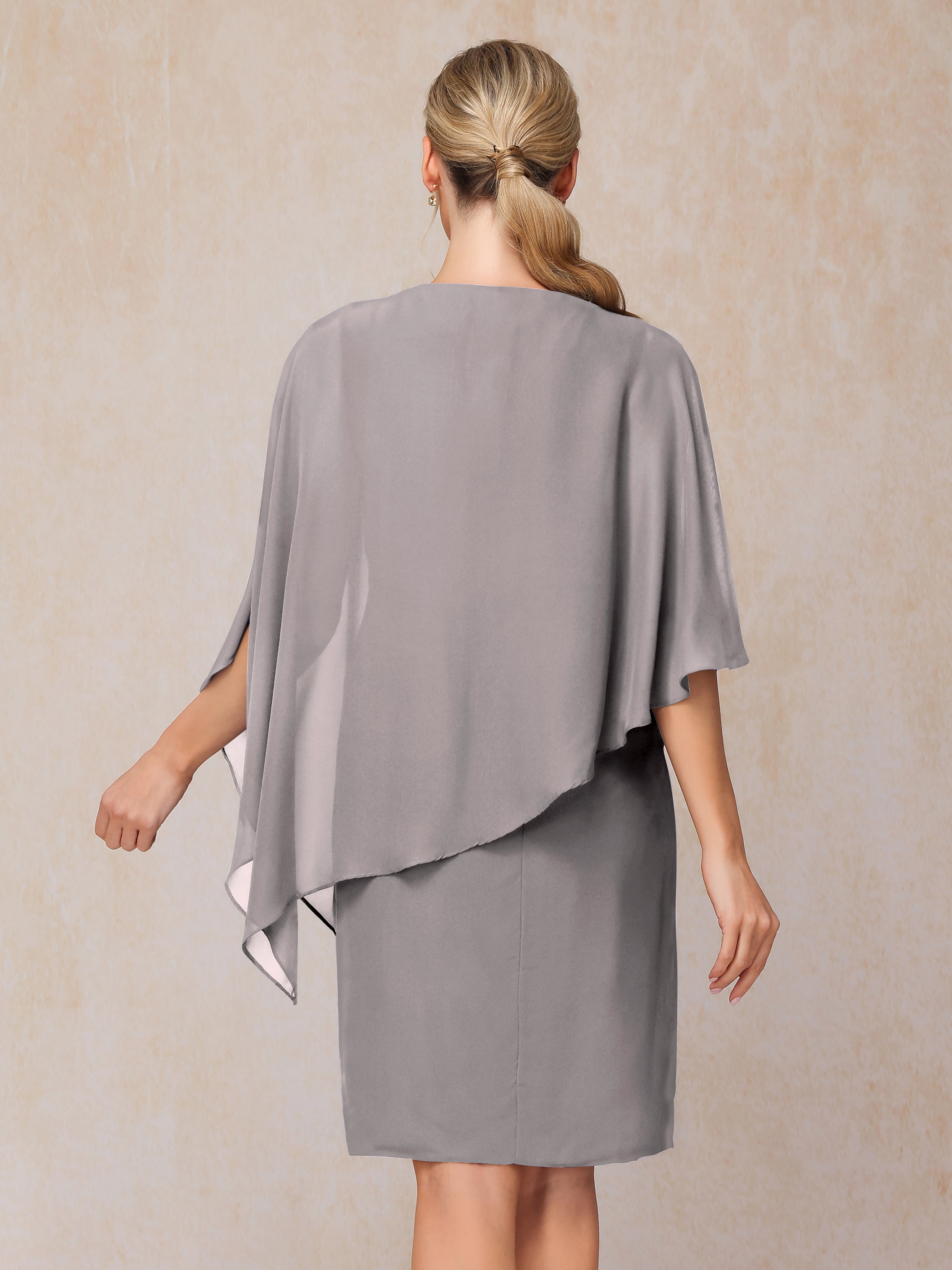 Knee Length Short Sleeves Chiffon Mother Of The Bride Dress