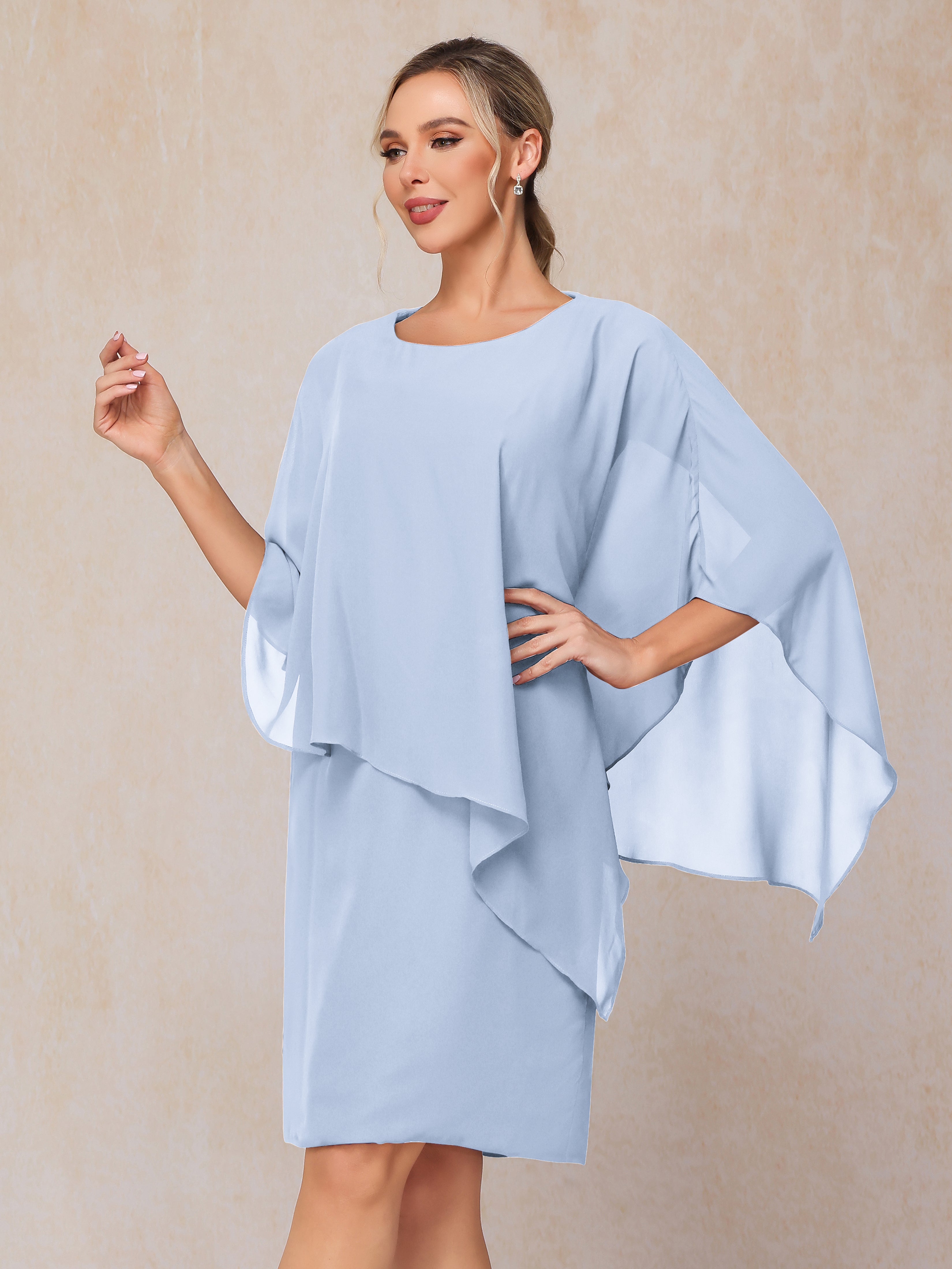 Knee Length Short Sleeves Chiffon Mother Of The Groom Dress