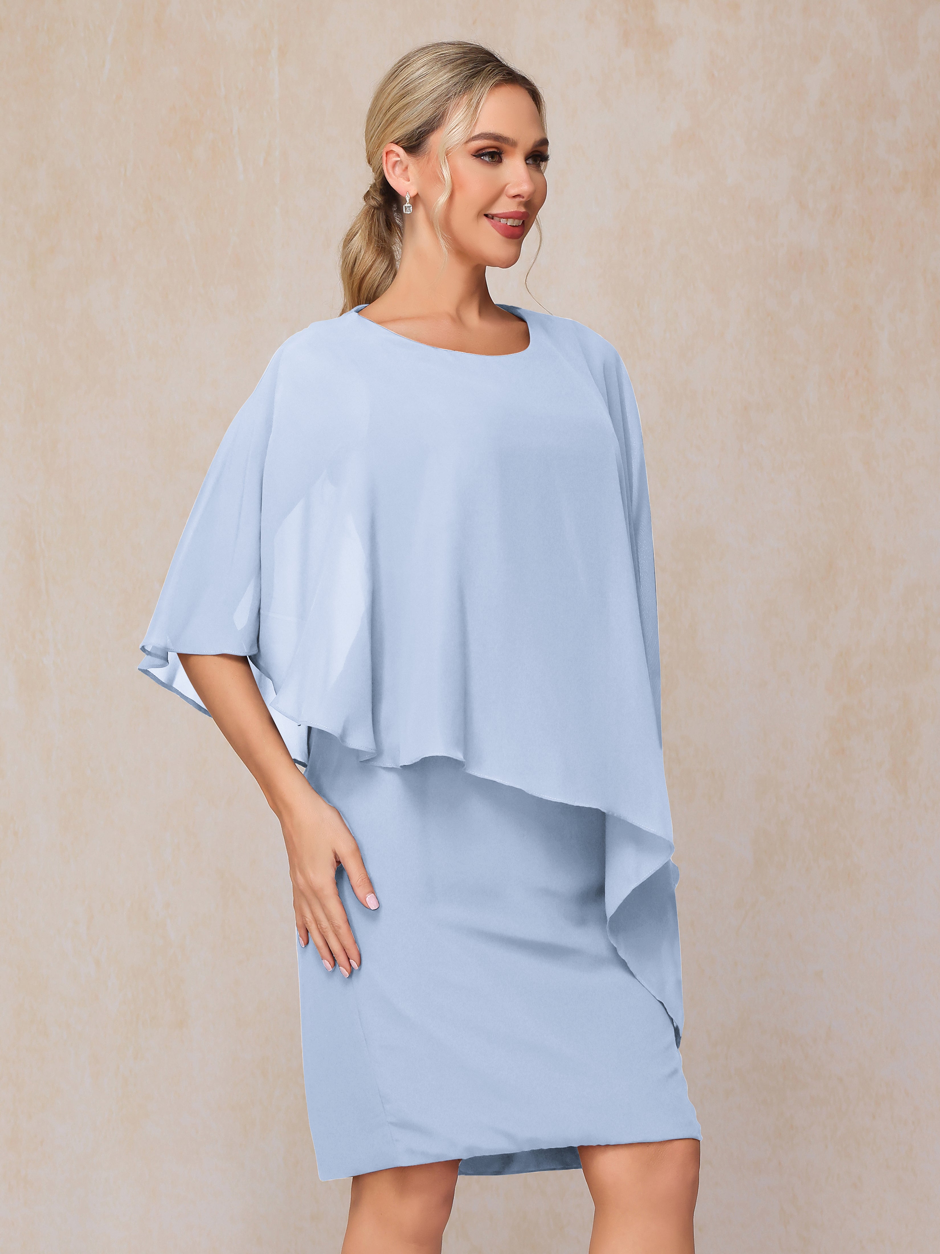Knee Length Short Sleeves Chiffon Mother Of The Groom Dress