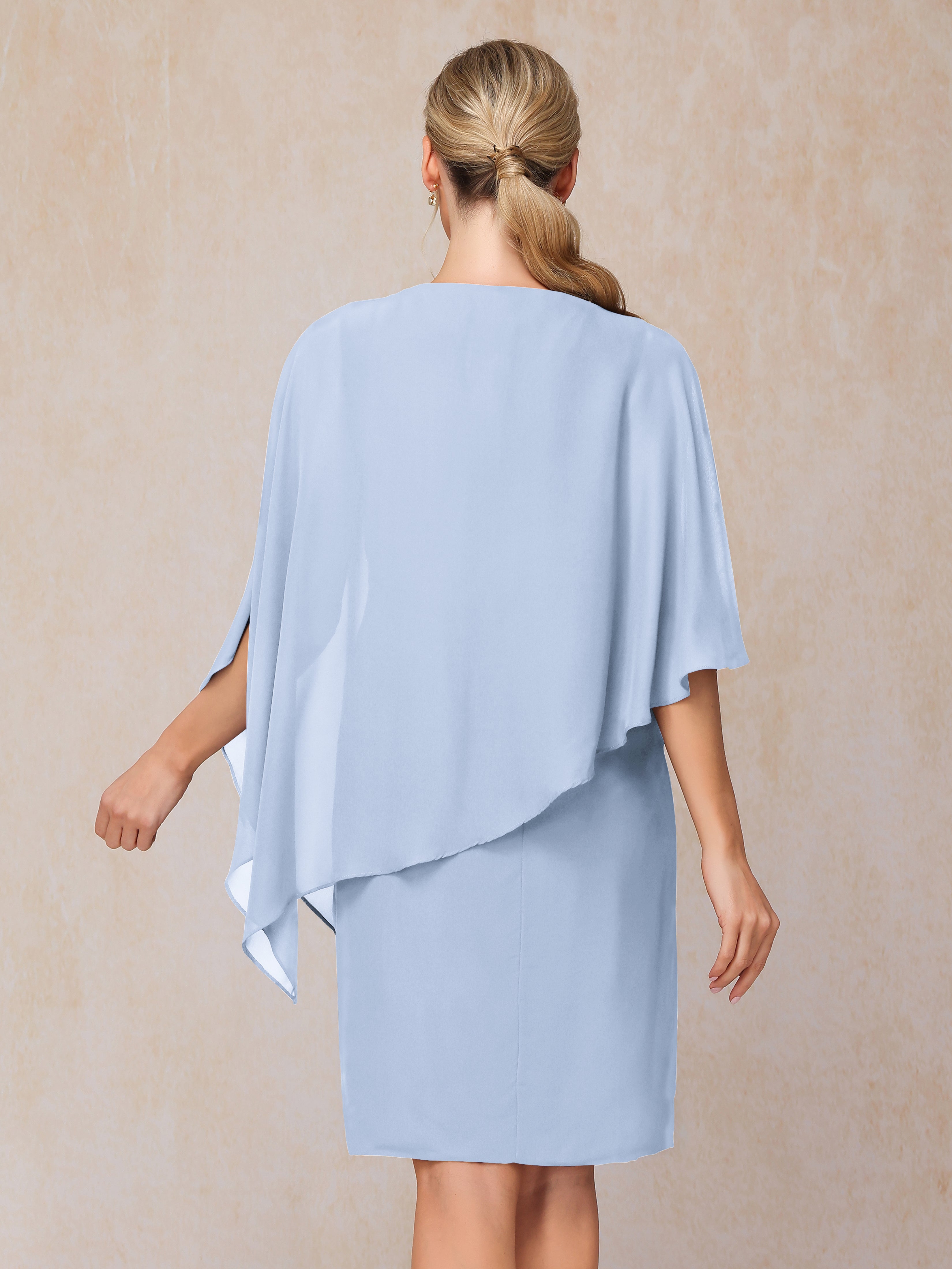 Knee Length Short Sleeves Chiffon Mother Of The Bride Dress