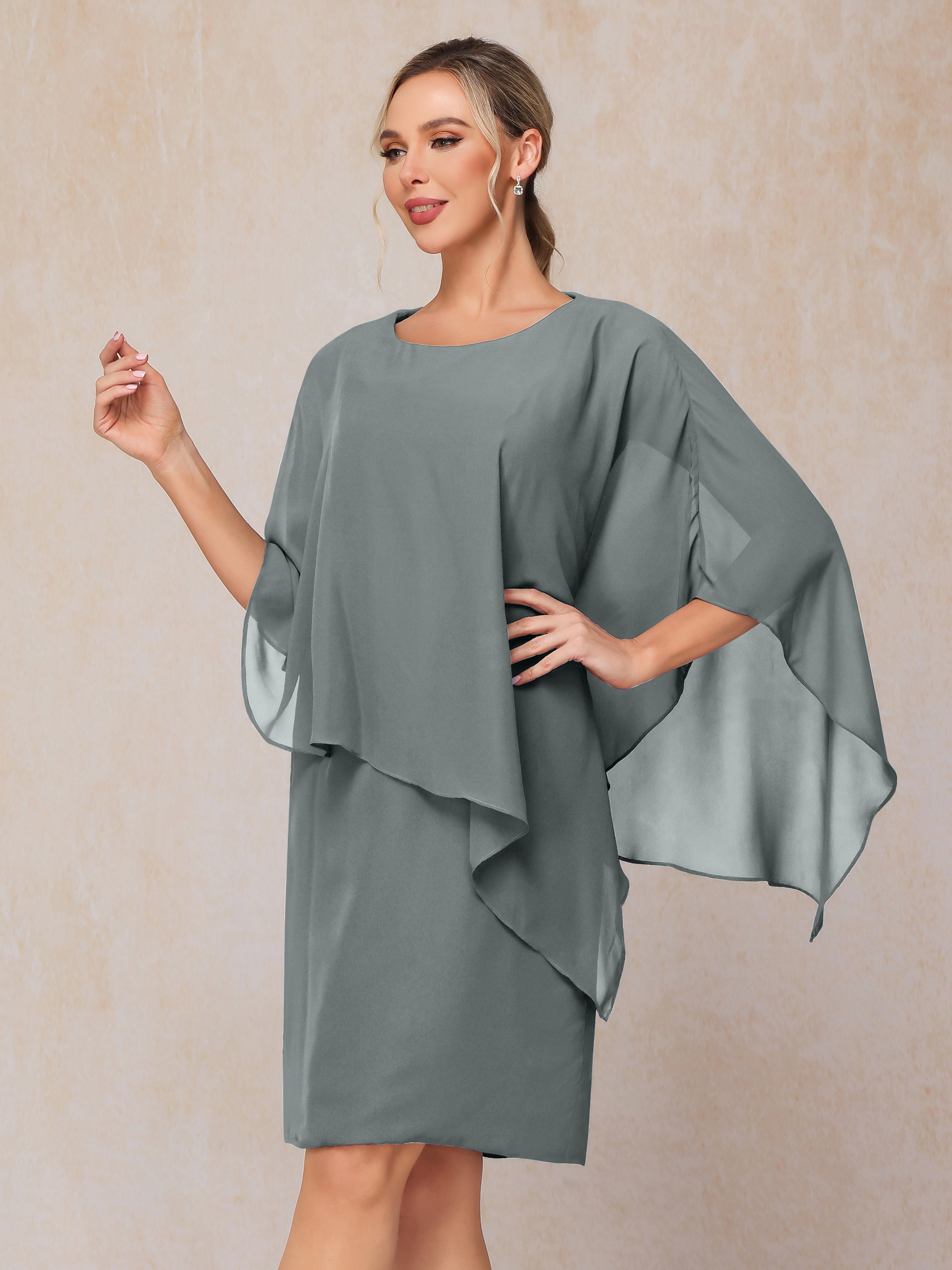 Knee Length Short Sleeves Chiffon Mother Of The Groom Dress