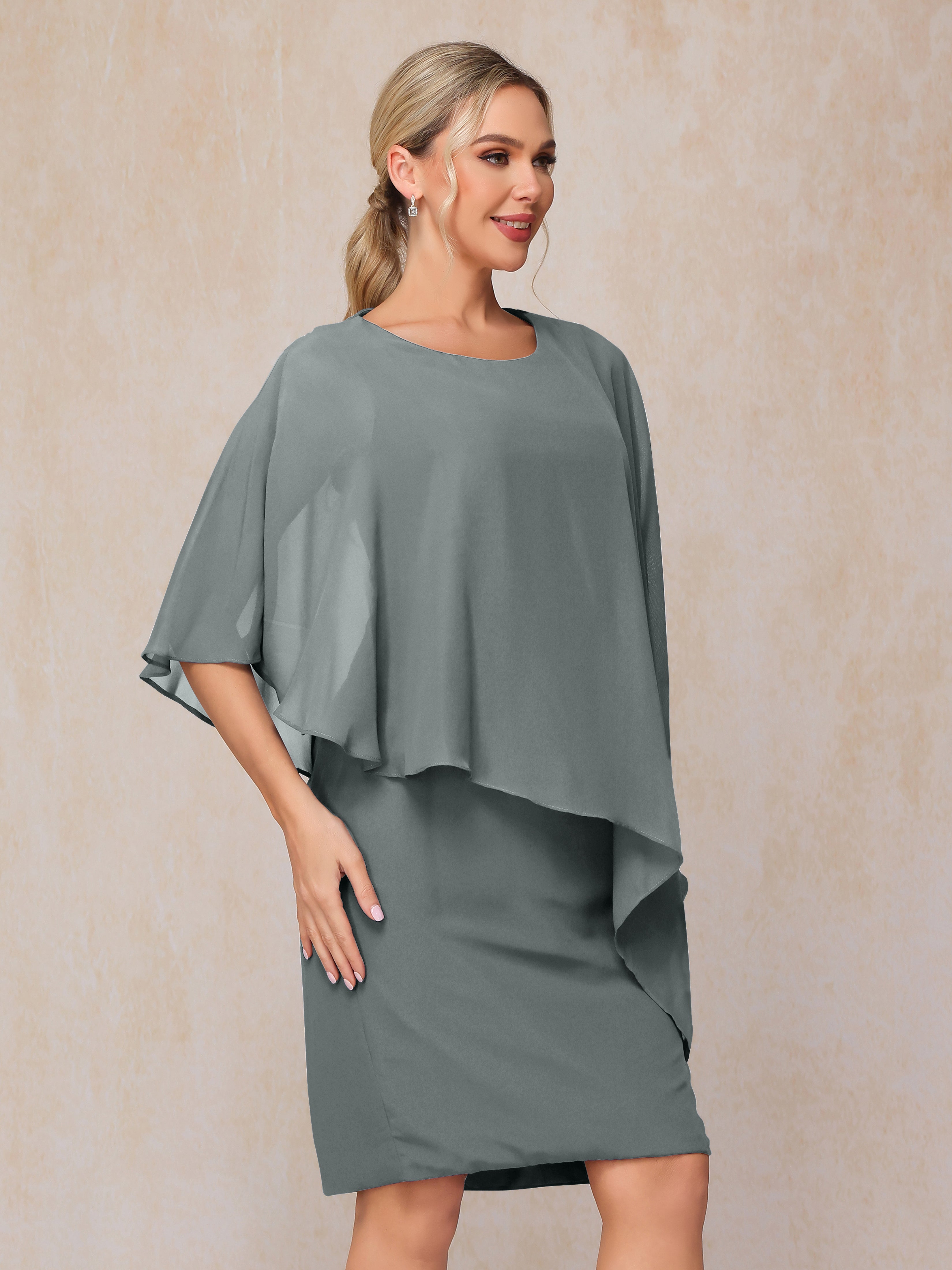 Knee Length Short Sleeves Chiffon Mother Of The Groom Dress